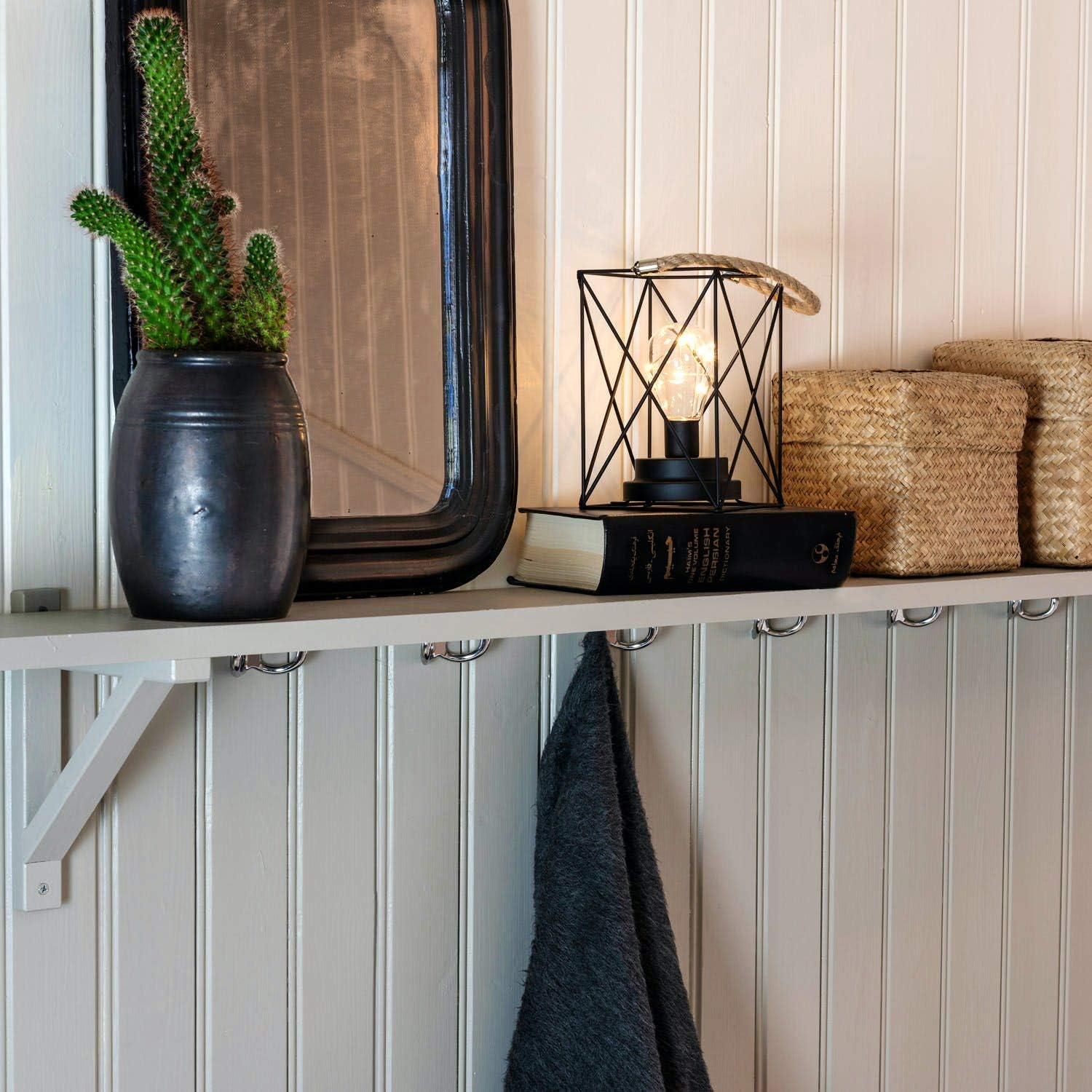 Konstsmide Square Lantern with LED Micro Lights / Rope Handle