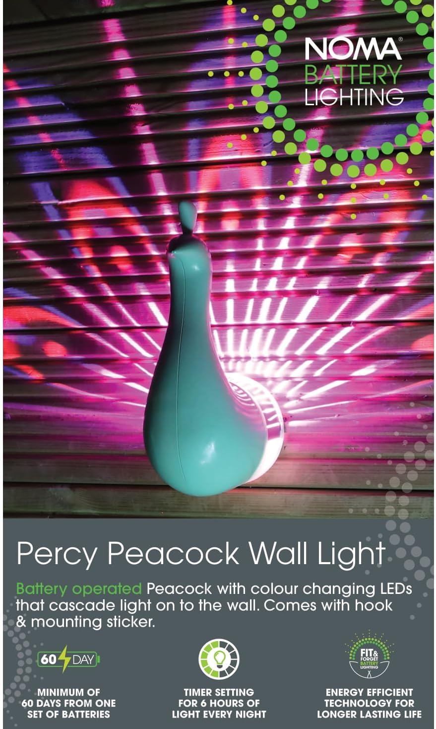 Noma Battery Operated Percy Peacock Wall Light