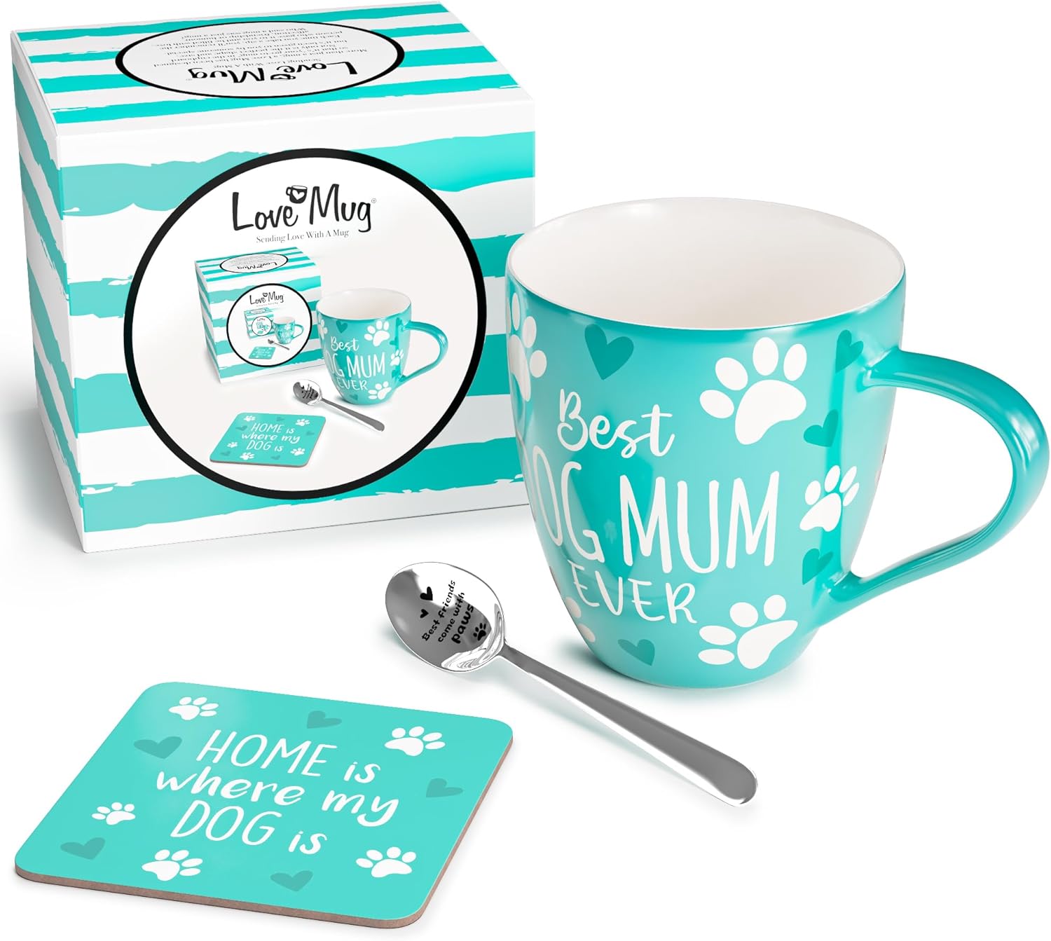 Love Mug®: Best Dog Mum Ever Mug, Coaster and Spoon Gift Set
