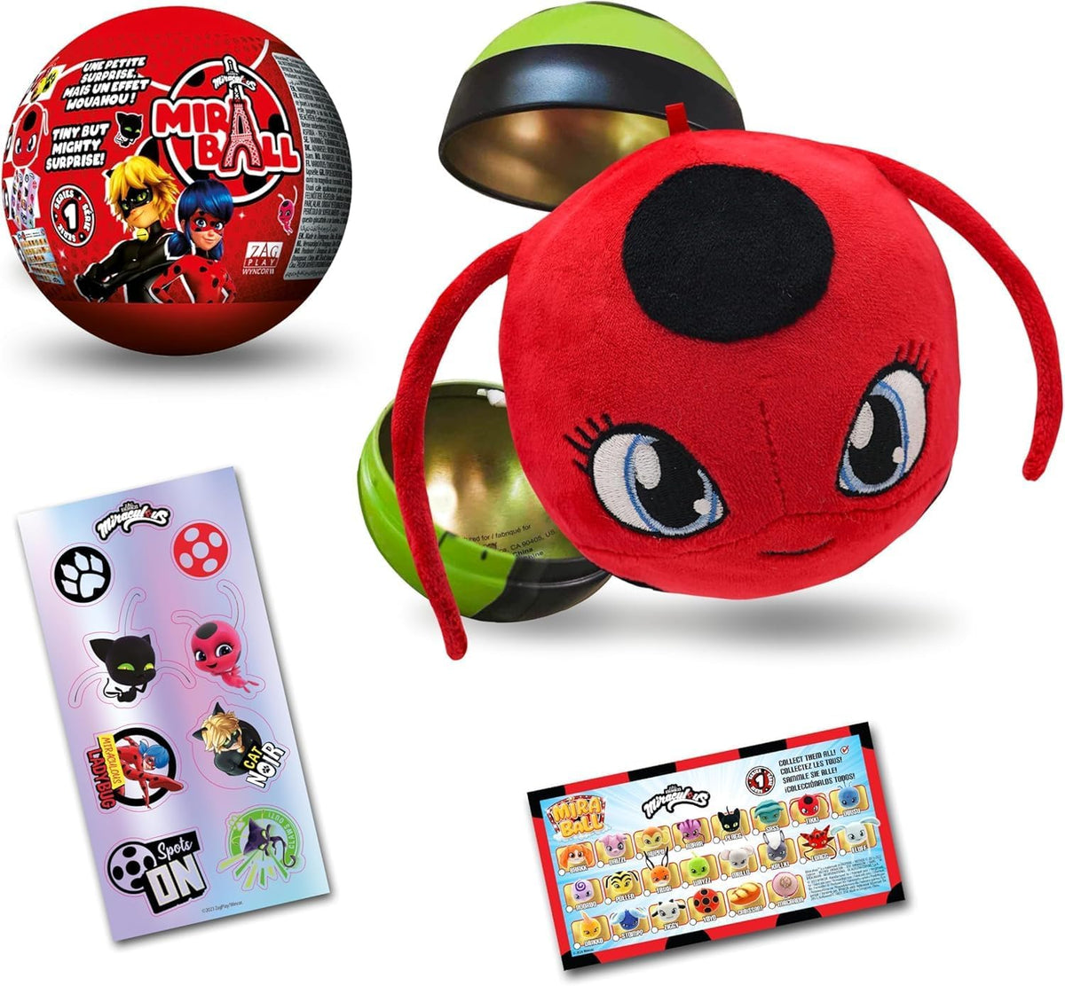 Miraculous Ladybug, 4-1 Capsule Collectible Toy, Surprise Miraball with Expanding Plush