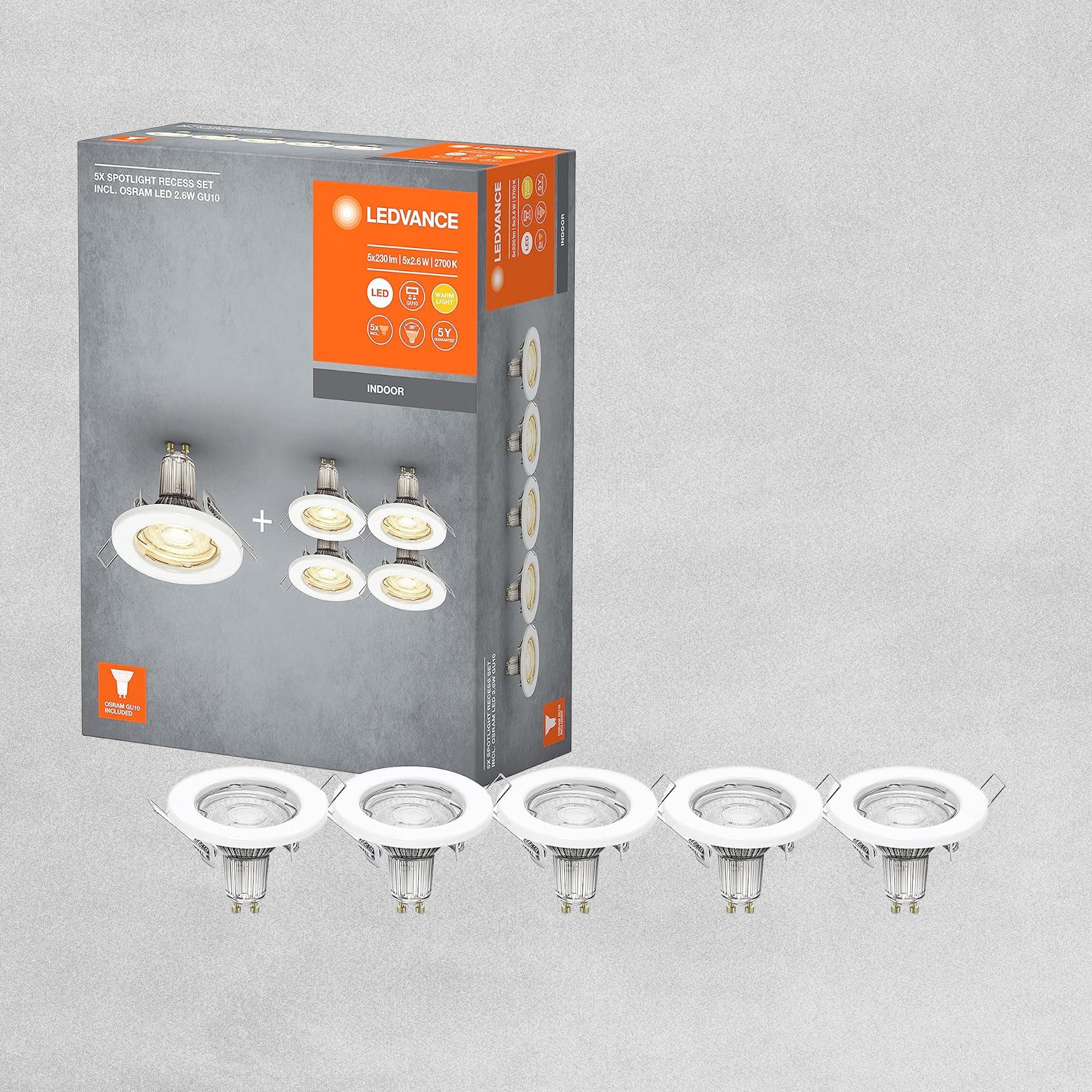 Ledvance 5X Spotlight Recess Set Incl Osram LED 2.6W GU10