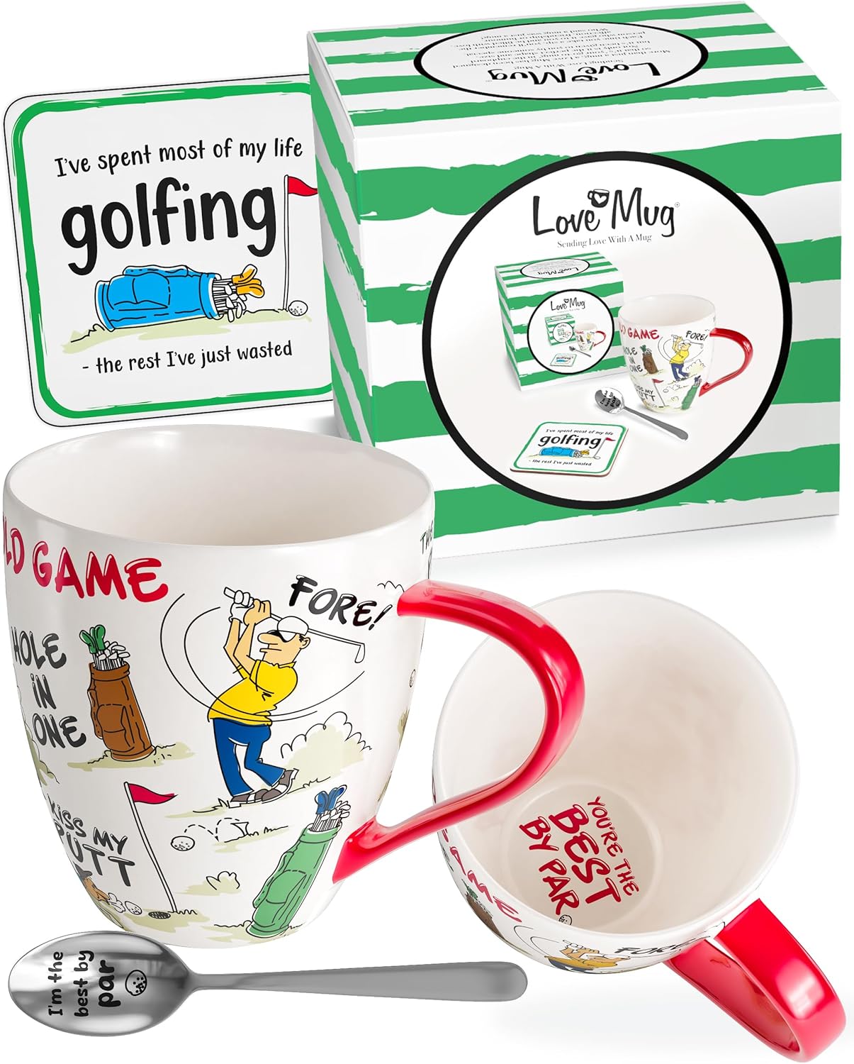 Love Mug®: Golf... It's a Funny Old Game Mug, Coaster and Spoon Gift Set