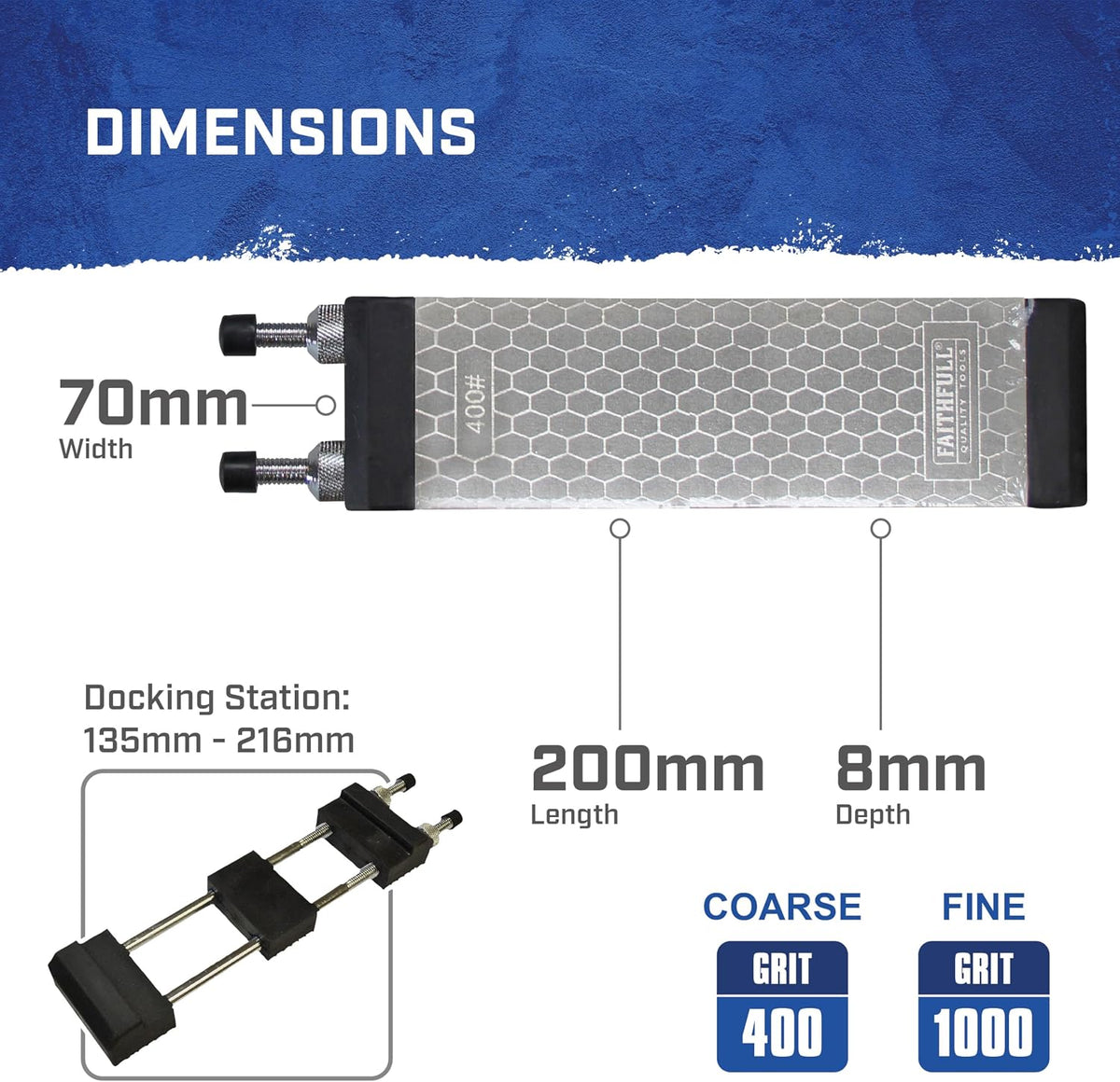 Faithfull Diamond Sharpening Stone Kit – Whetstone with Docking Station & Storage Wallet 400/1000 Grit