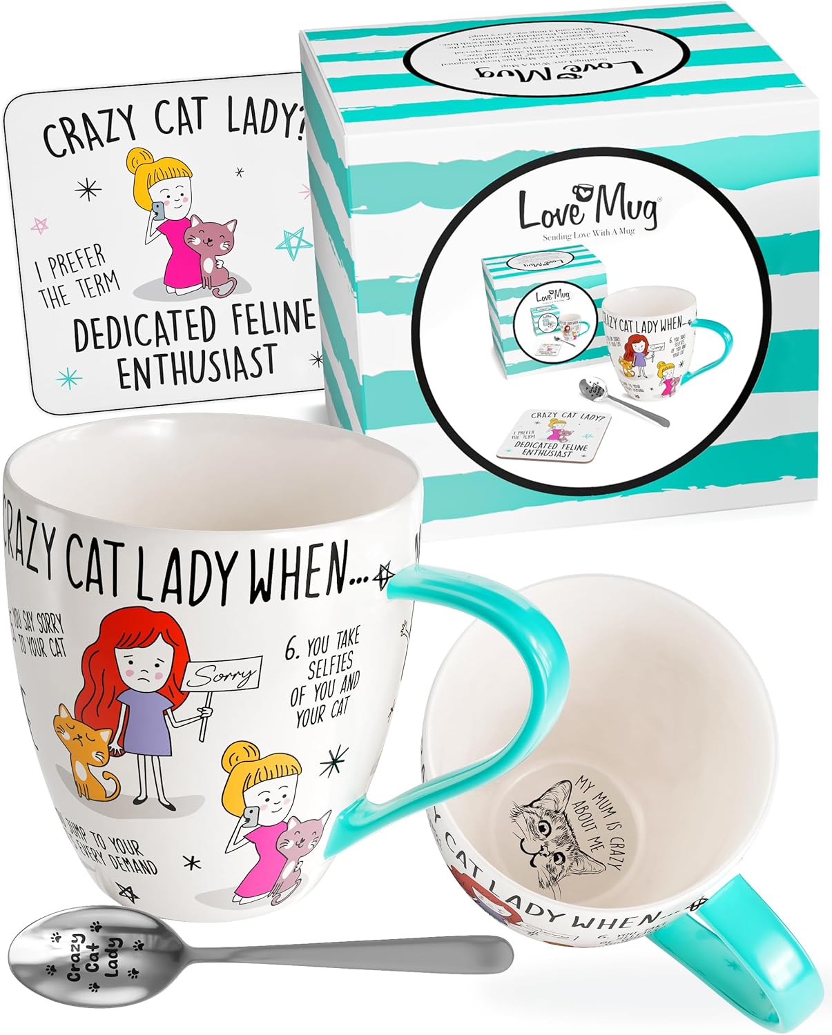 Love Mug®: Crazy Cat Lady Mug, Coaster and Spoon Gift Set