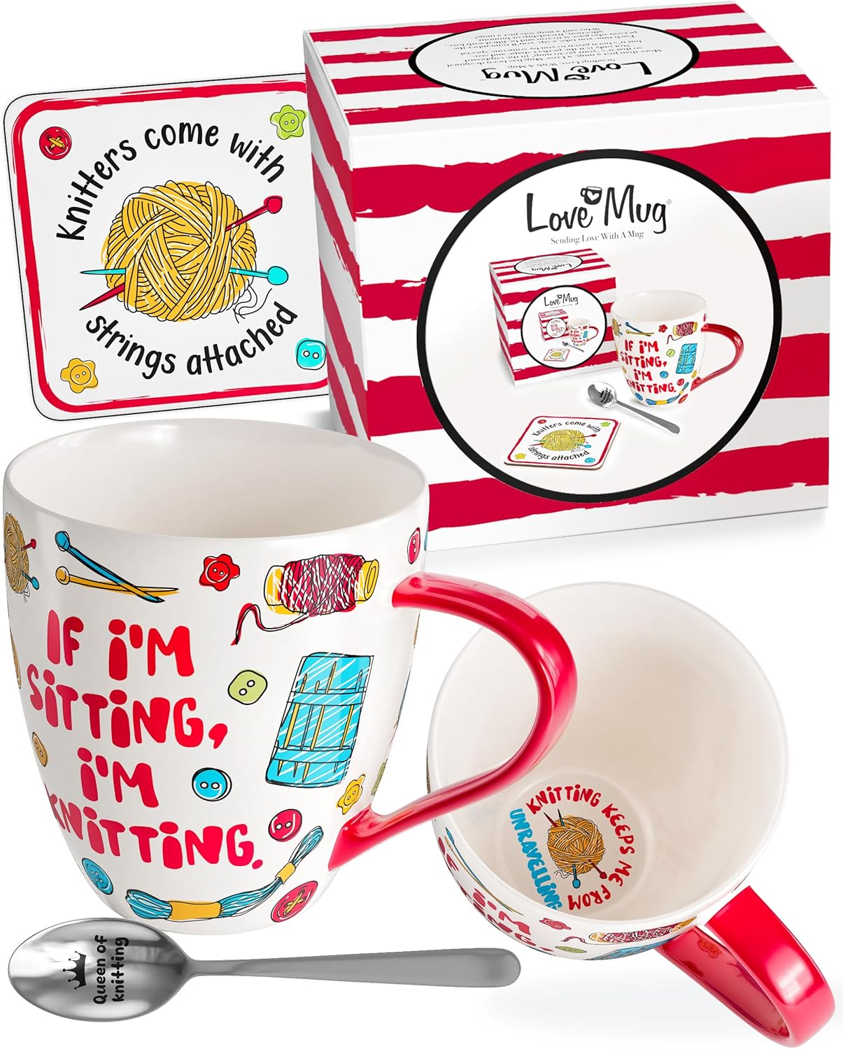 Love Mug®: Knitting Mug, Coaster and Spoon Gift Set