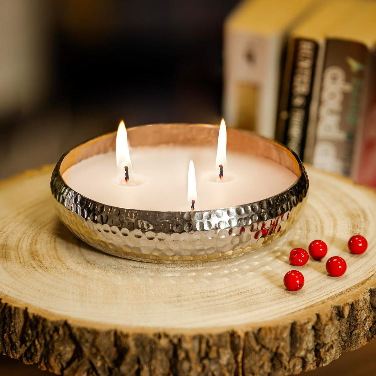 Apple & Cinnamon Luxury Scented Christmas Candle in Hammered Bowl
