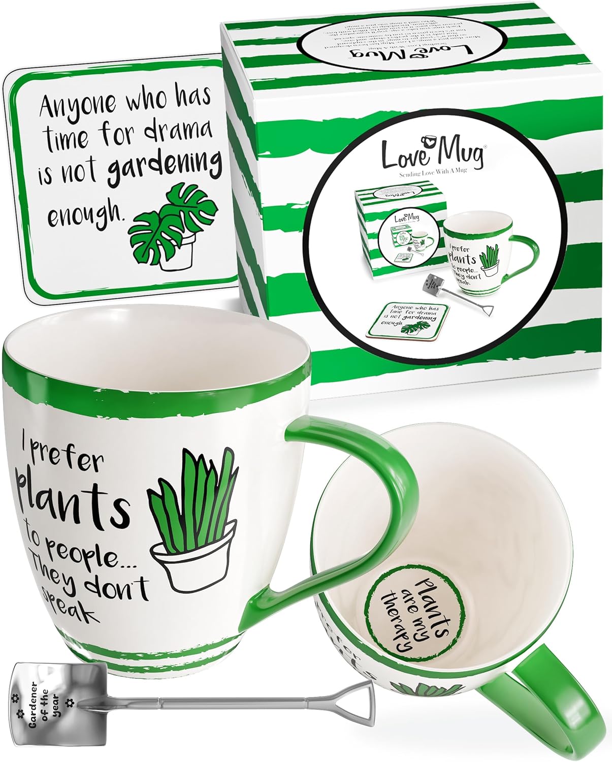 Love Mug®: I Prefer Plants to People... They don't speak Mug, Coaster and Spoon Gift Set