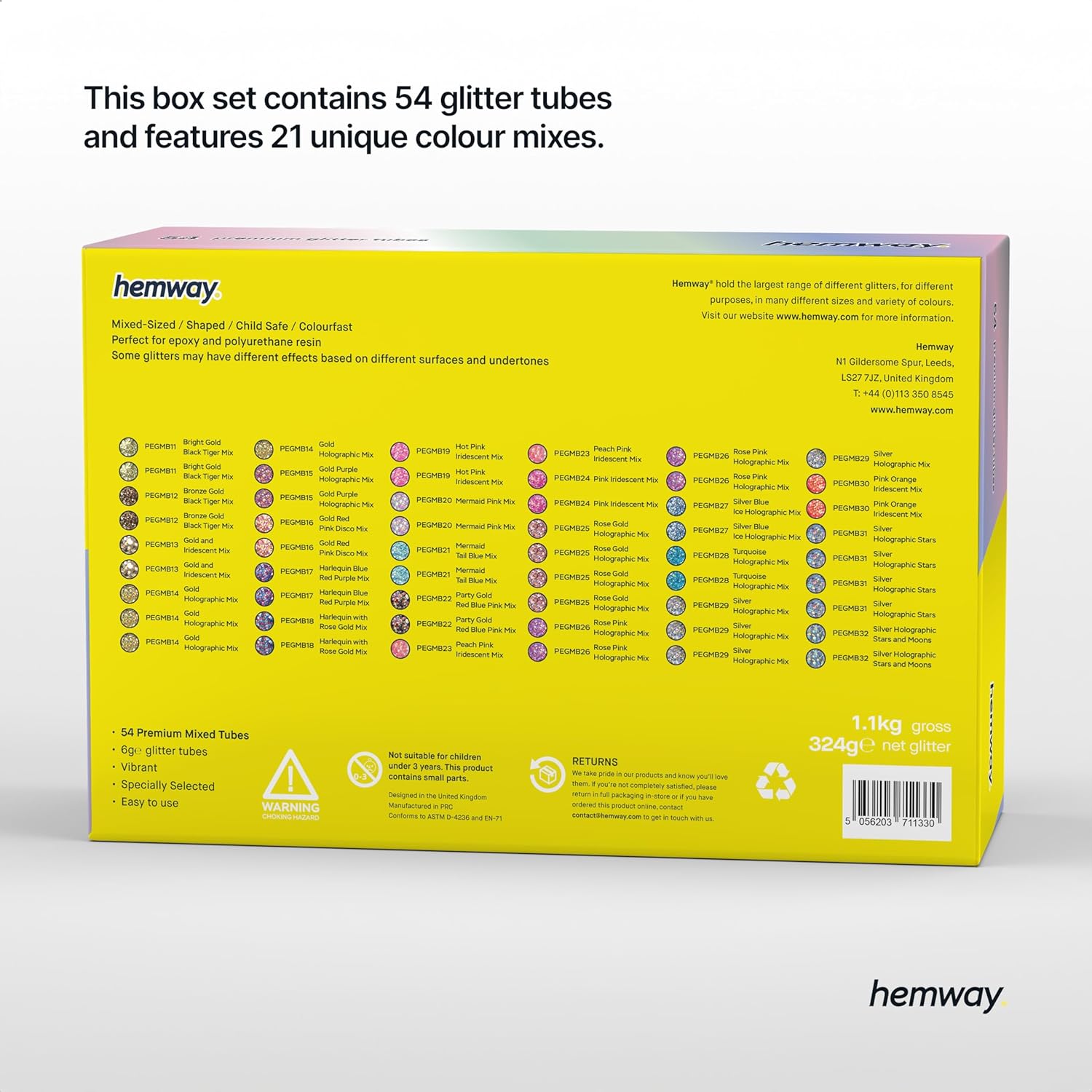 Hemway Set of 54 Glitter Tubes - Premium MIXED SIZE & SHAPE Multipurpose Glitter