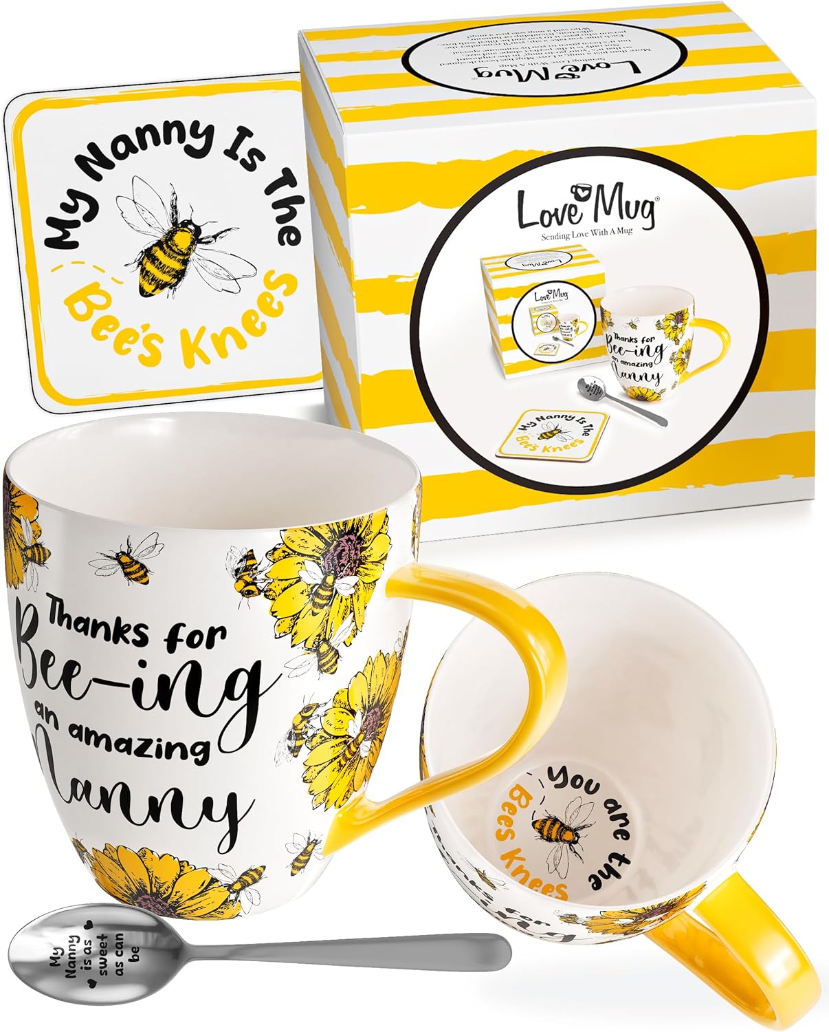 Love Mug®: Thanks for Bee-ing an Amazing Nanny Mug, Coaster and Spoon Gift Set