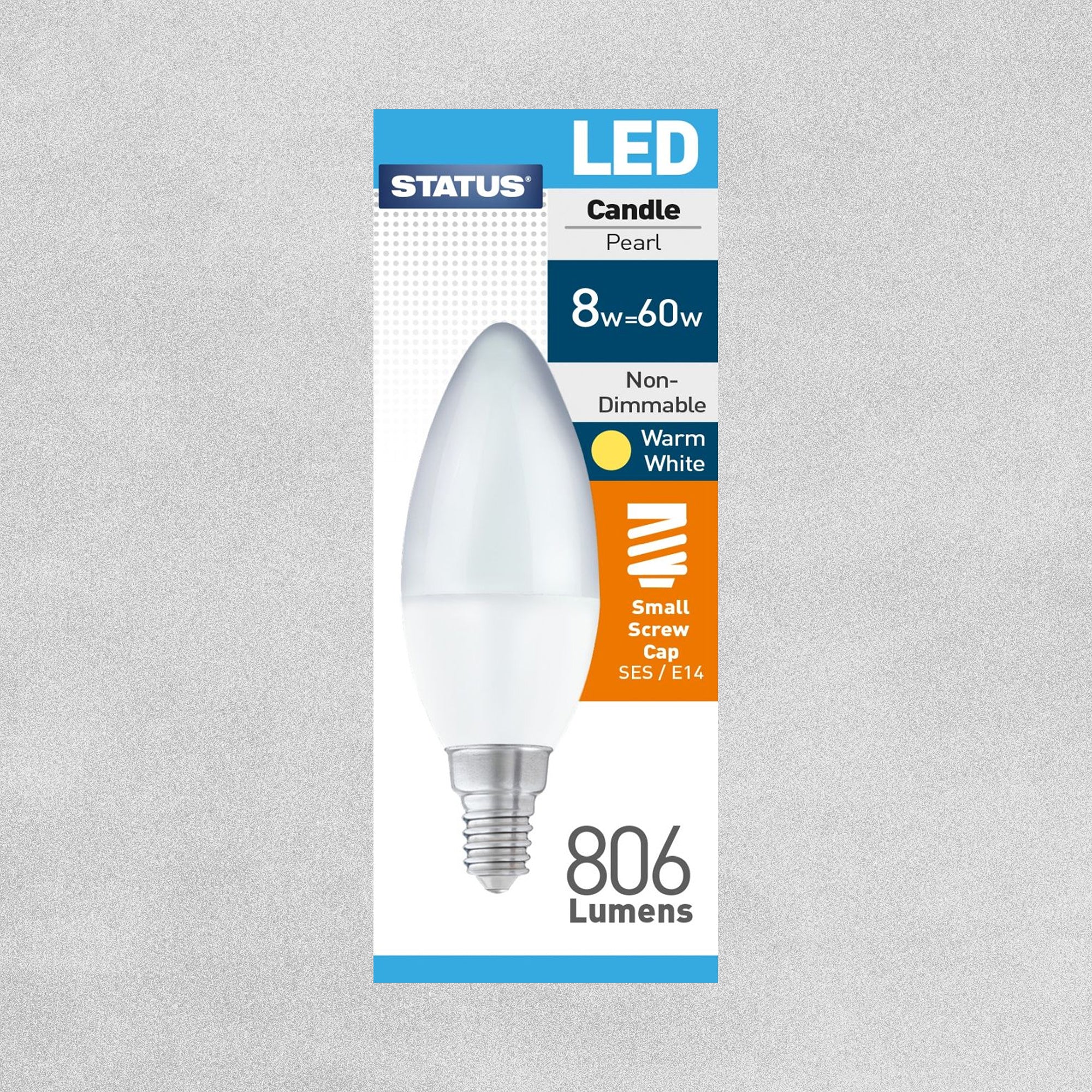 Status LED Candle Pearl Bulb E14/SES 8w=60w - Warm White