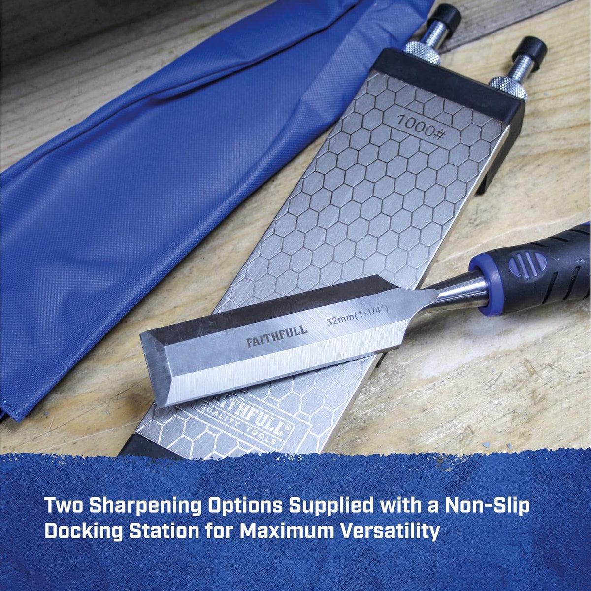 Faithfull Diamond Sharpening Stone Kit – Whetstone with Docking Station & Storage Wallet 400/1000 Grit