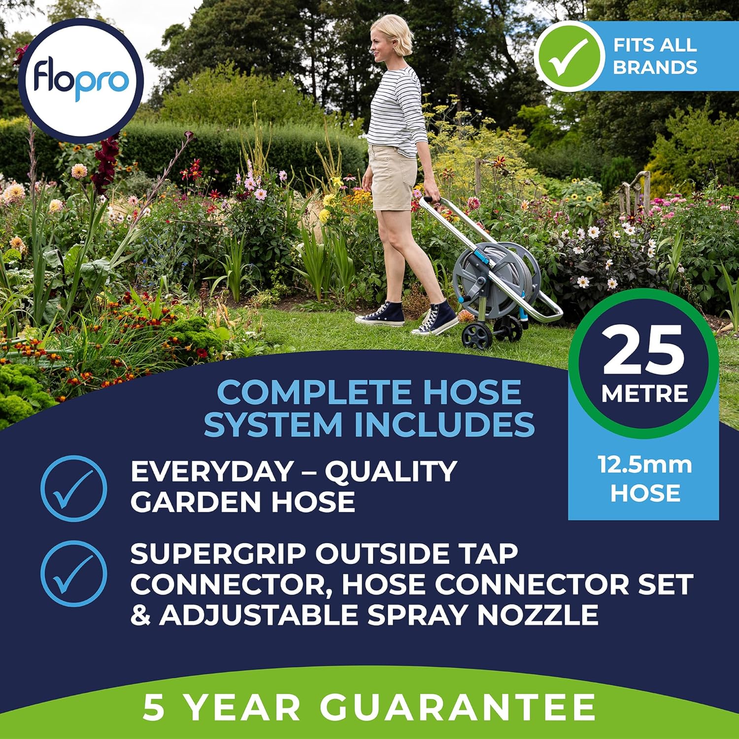 Flopro Heavy Duty Metal Hose Cart System with 25m hose