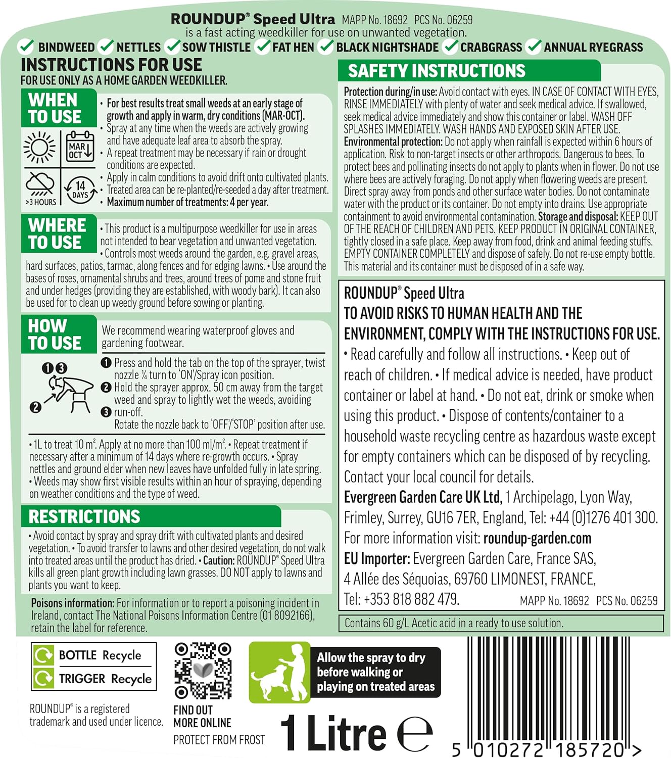 Fast Action Roundup SPEED  Weedkiller 1L Ready To Use