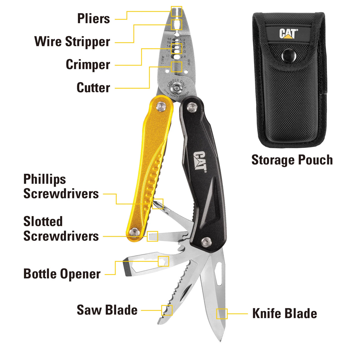 Caterpillar - Durable 14 in 1 Multi-tool with Storage Pouch