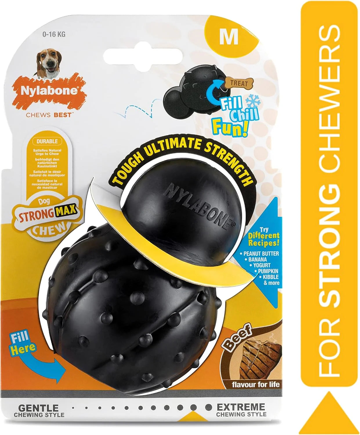 Nylabone Max Strength Rubber Cone Dog Chew Toy, Beef Flavour, Stuff with Treats, Large, for dogs 0-23kg, Black
