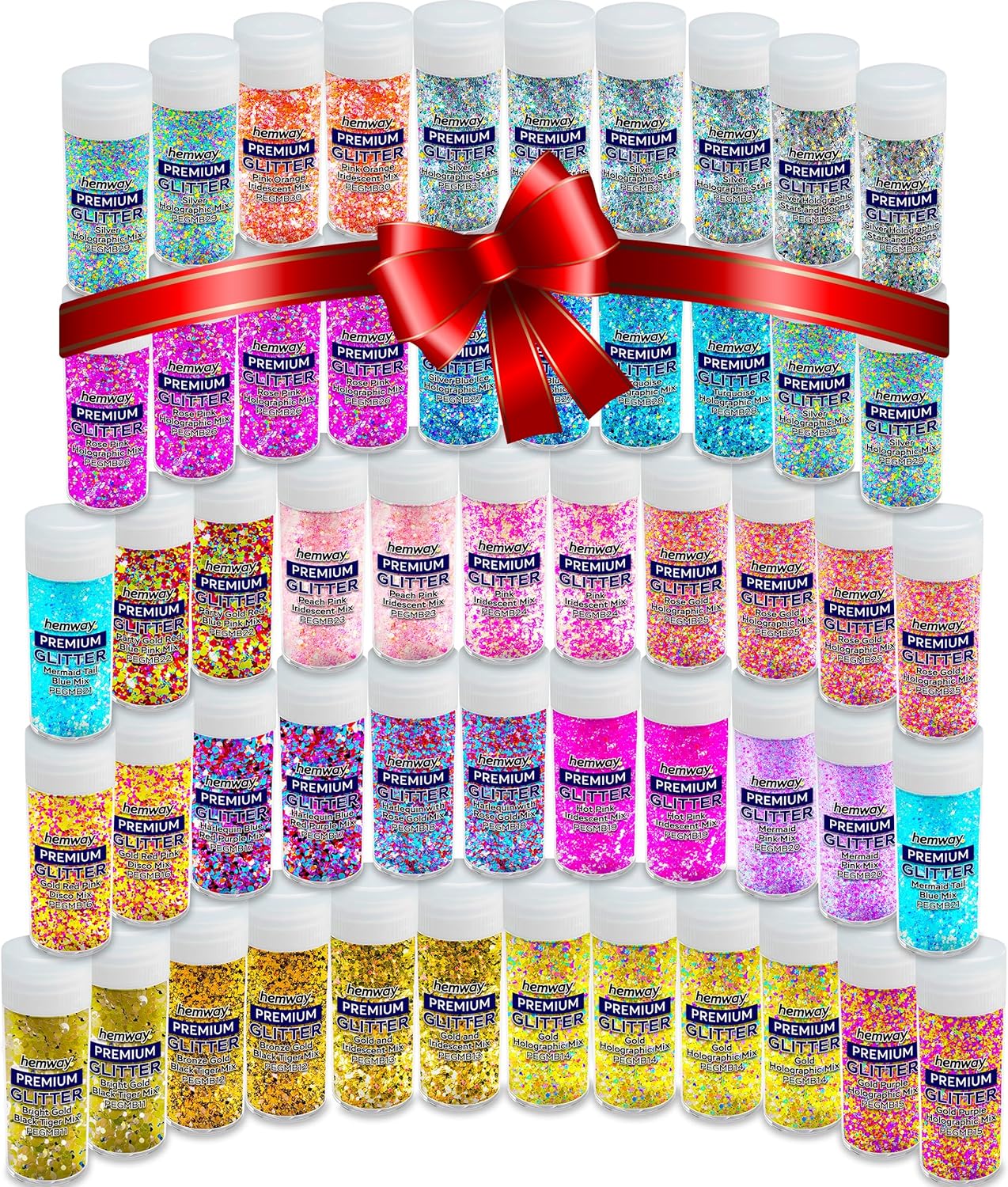 Hemway Set of 54 Glitter Tubes - Premium MIXED SIZE & SHAPE Multipurpose Glitter