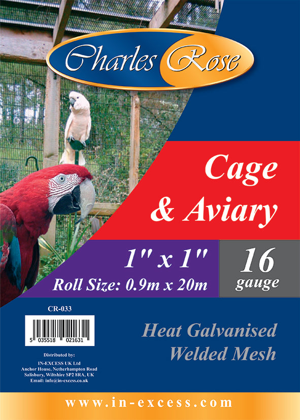 Charles Rose Cage & Aviary Galvanised Wire Fence Welded 16 Gauge Mesh 1" x 1" 0.9 x 20m Roll