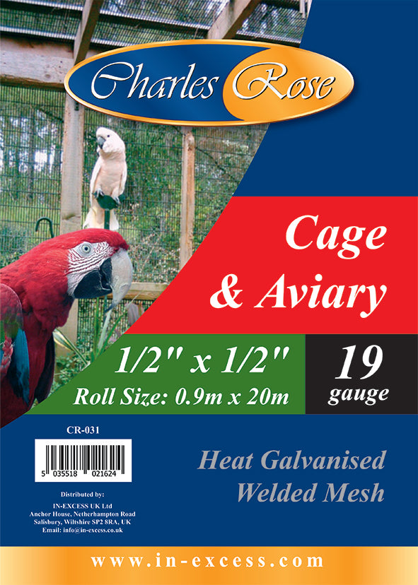 Charles Rose Cage & Aviary Galvanised Wire Fence Welded 19 Gauge Mesh 1/2" x 1/2" 0.9 x 20m Roll
