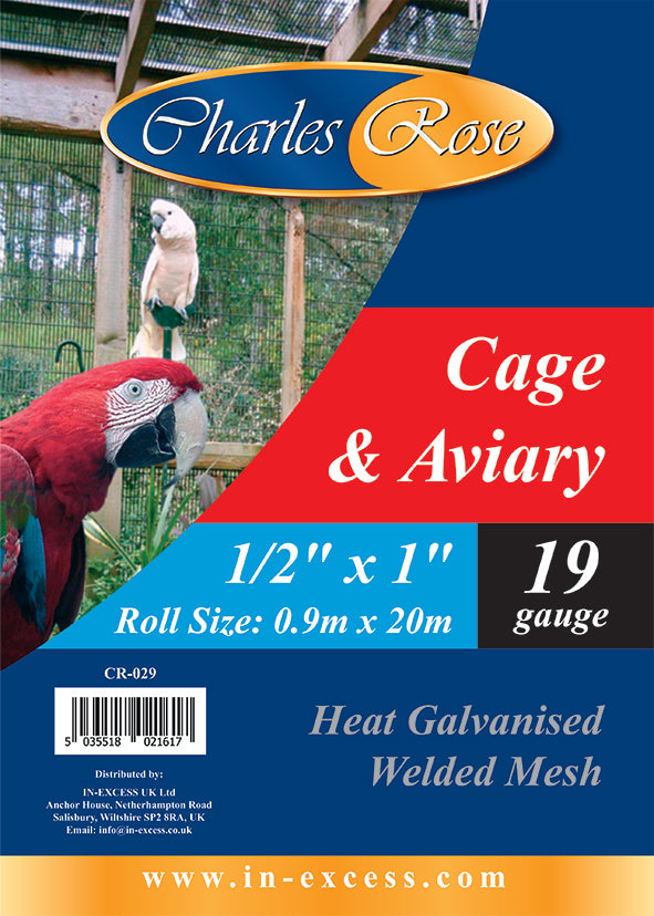 Charles Rose Cage & Aviary Galvanised Wire Fence Welded 19 Gauge Mesh 1/2" x 1" 0.9 x 20m Roll