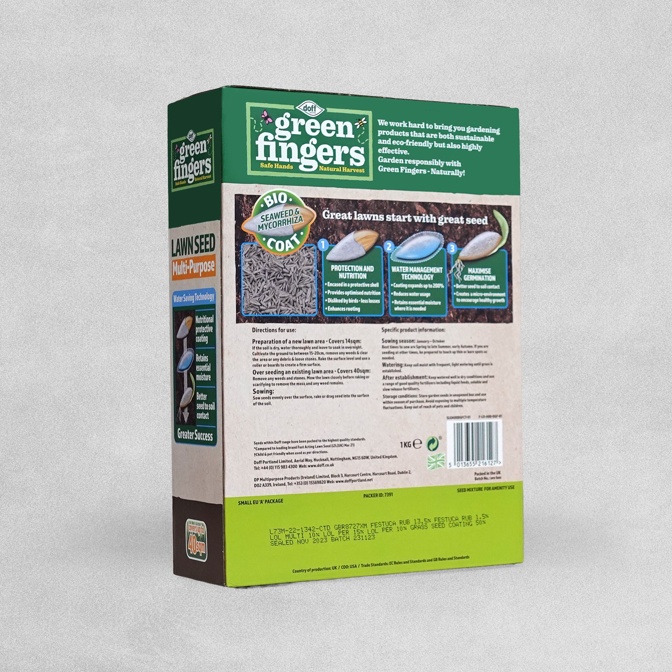 Doff Green Fingers Multi-Purpose Lawn Seed  1kg - covers 40 sqm