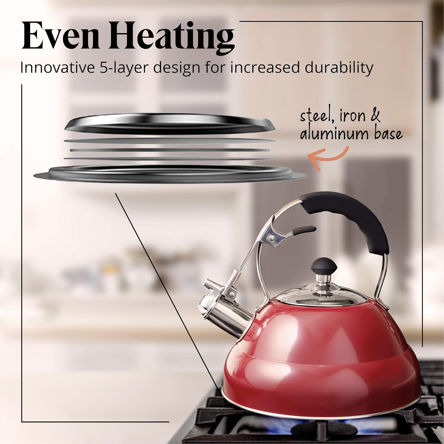 Willow & Everett Whistling Stainless Steel 3 Litre Stovetop Kettle