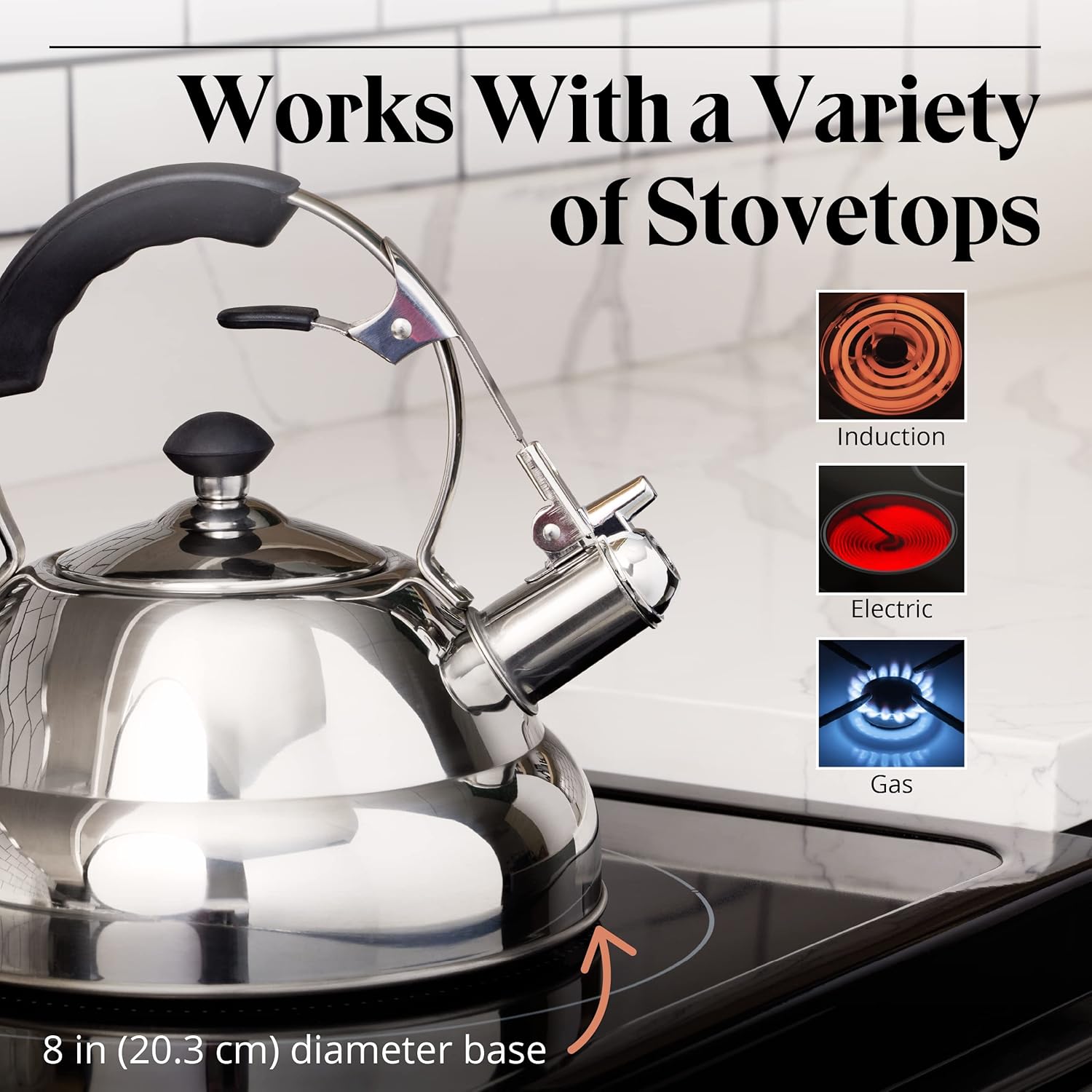 Willow & Everett Whistling Stainless Steel 3 Litre Stovetop Kettle