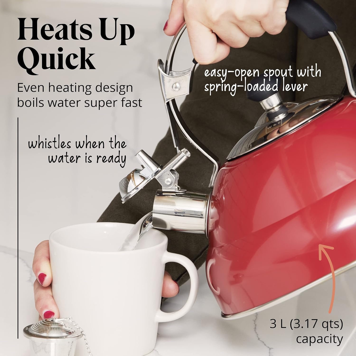 Willow & Everett Whistling Stainless Steel 3 Litre Stovetop Kettle