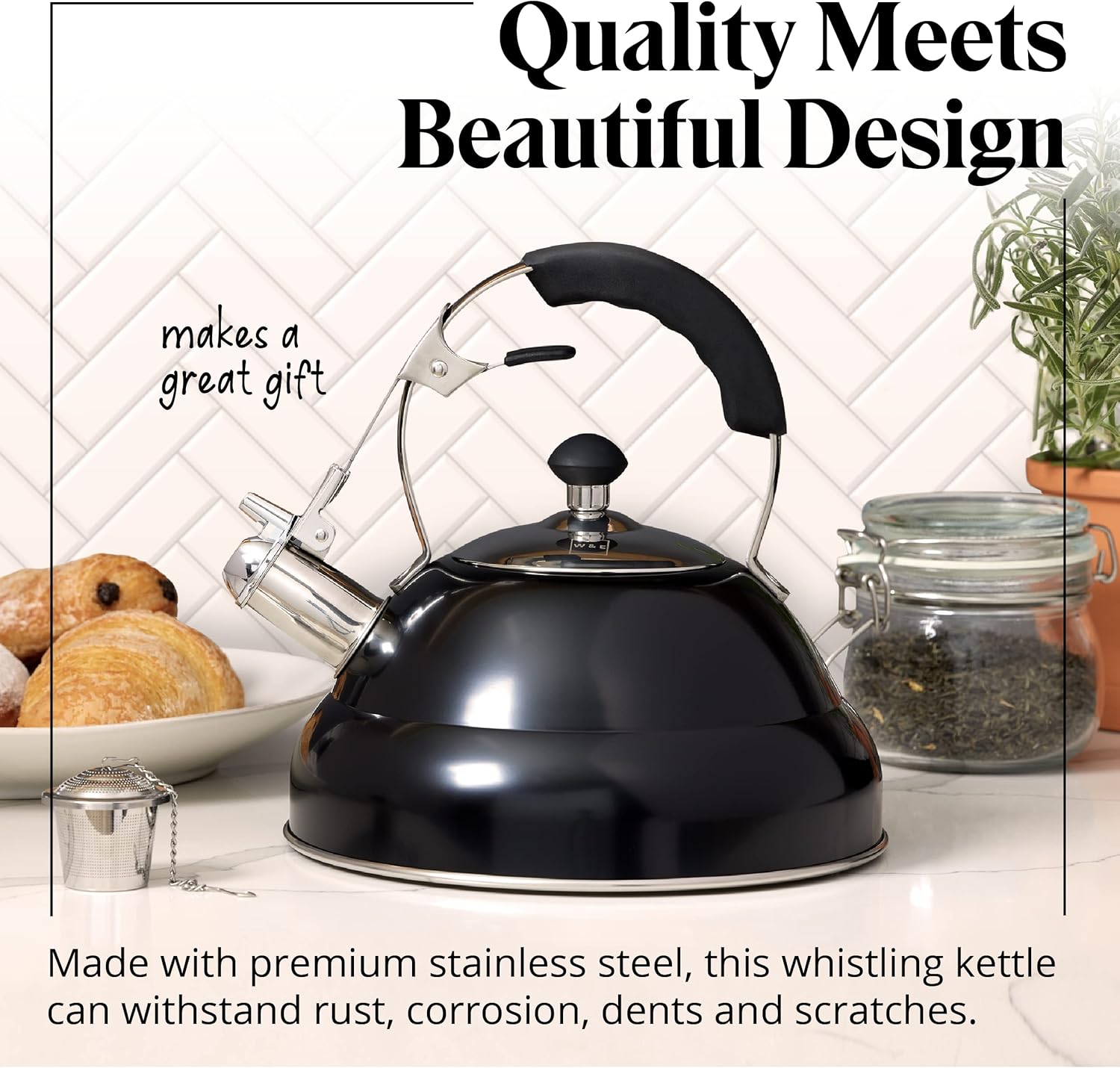 Willow & Everett Whistling Stainless Steel 3 Litre Stovetop Kettle