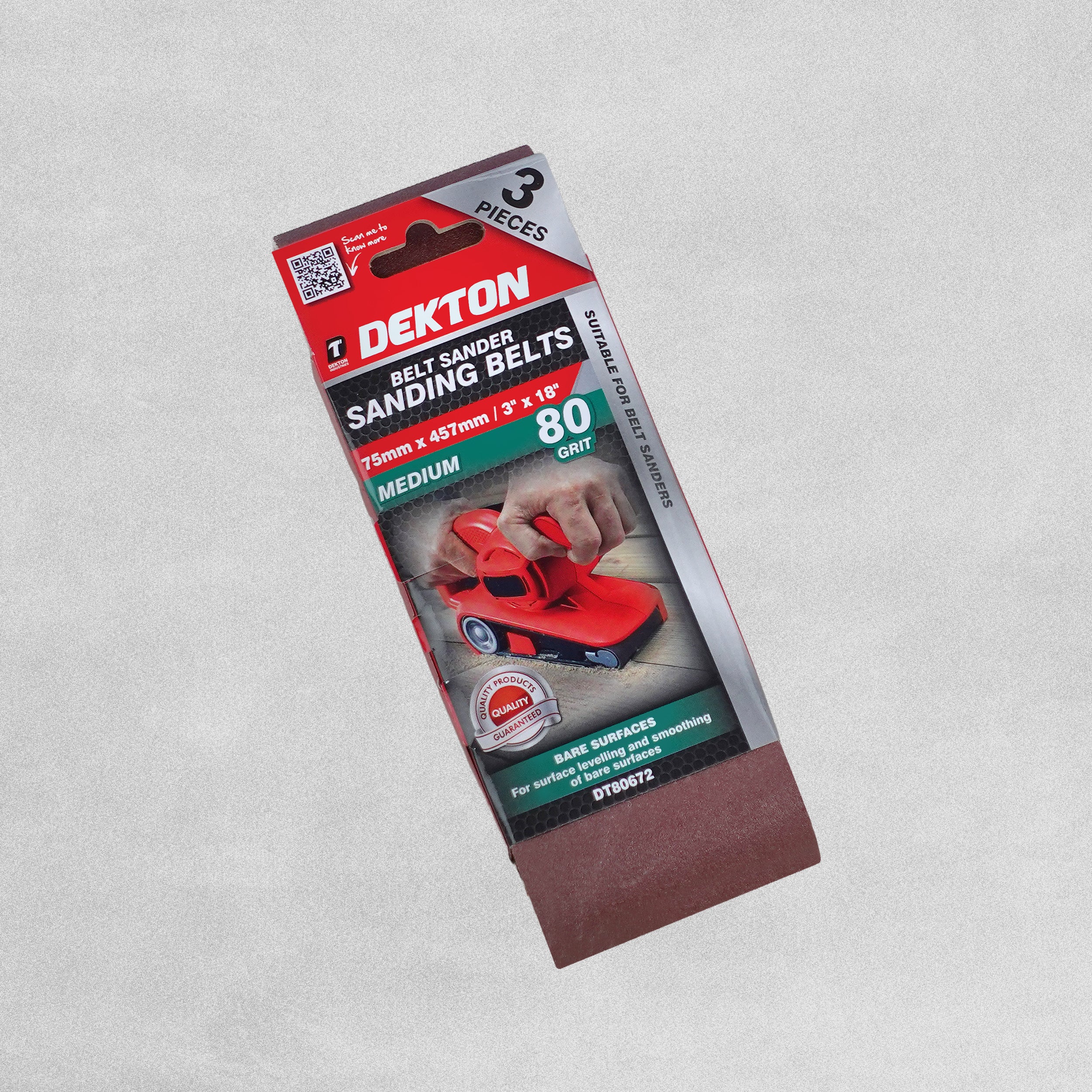 Dekton Belt Sander Sanding Belts 80 Grit 75 x 457mm Pack of 3