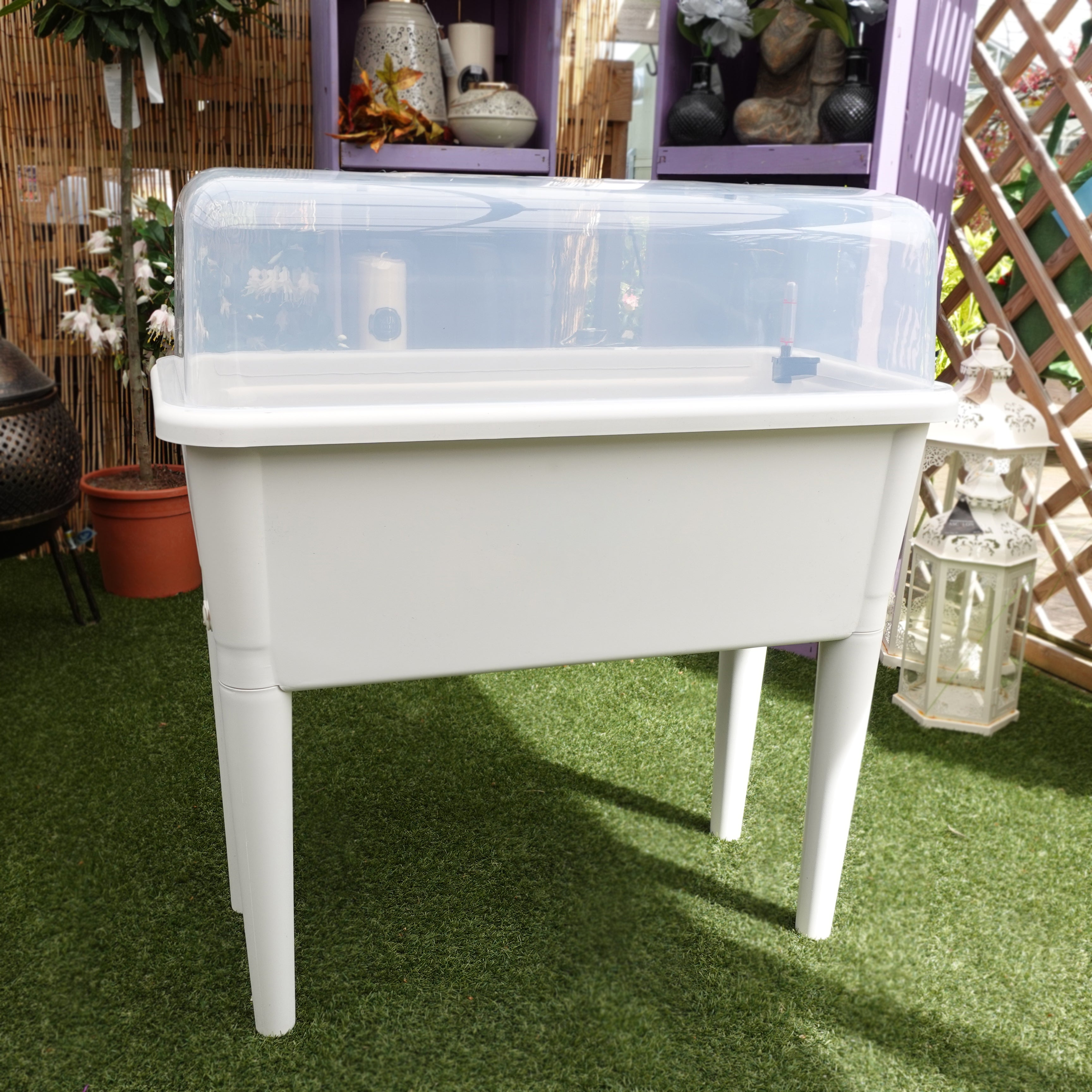 Charles Rose Raised Propagation Planter with Ventilated Lid - White