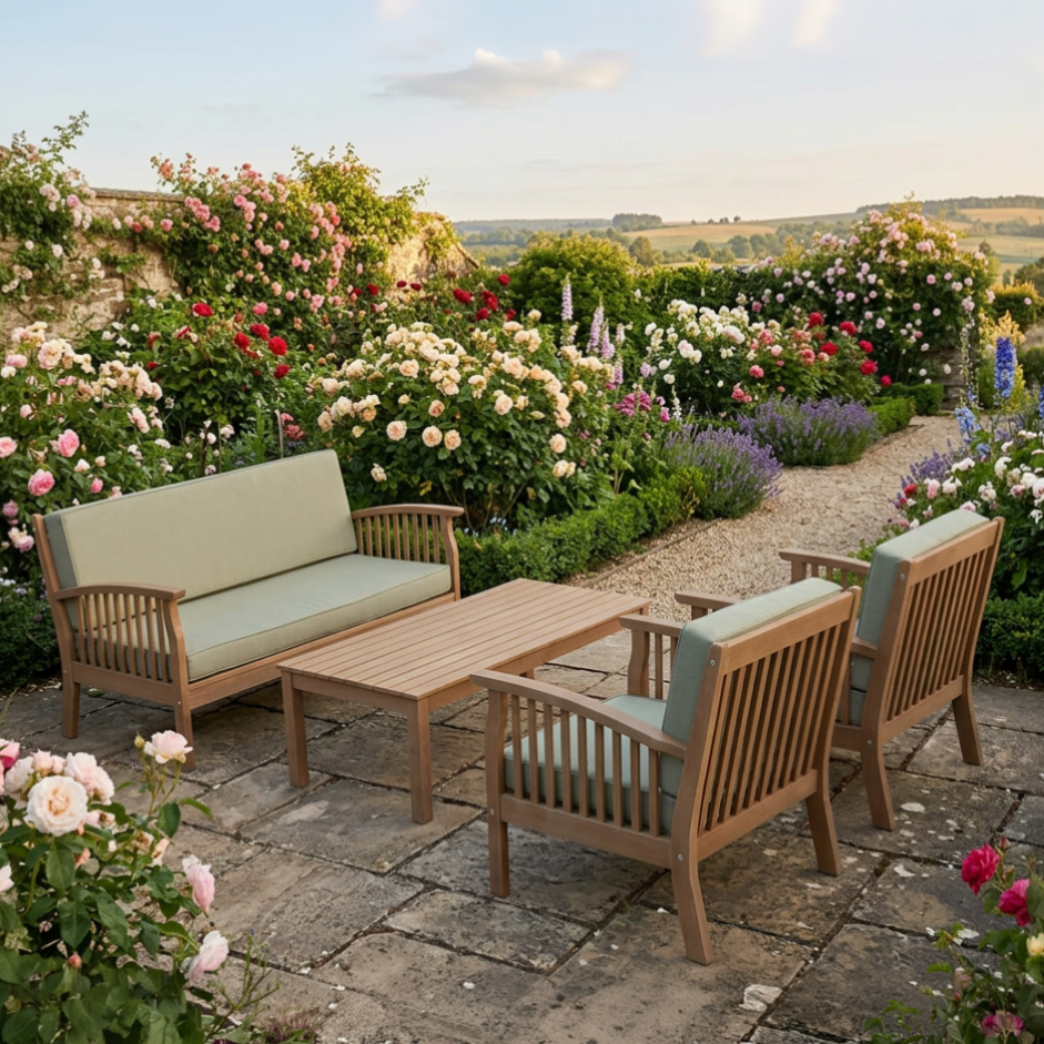 Somerset 4 Seater Lounge Set - Teak Finish