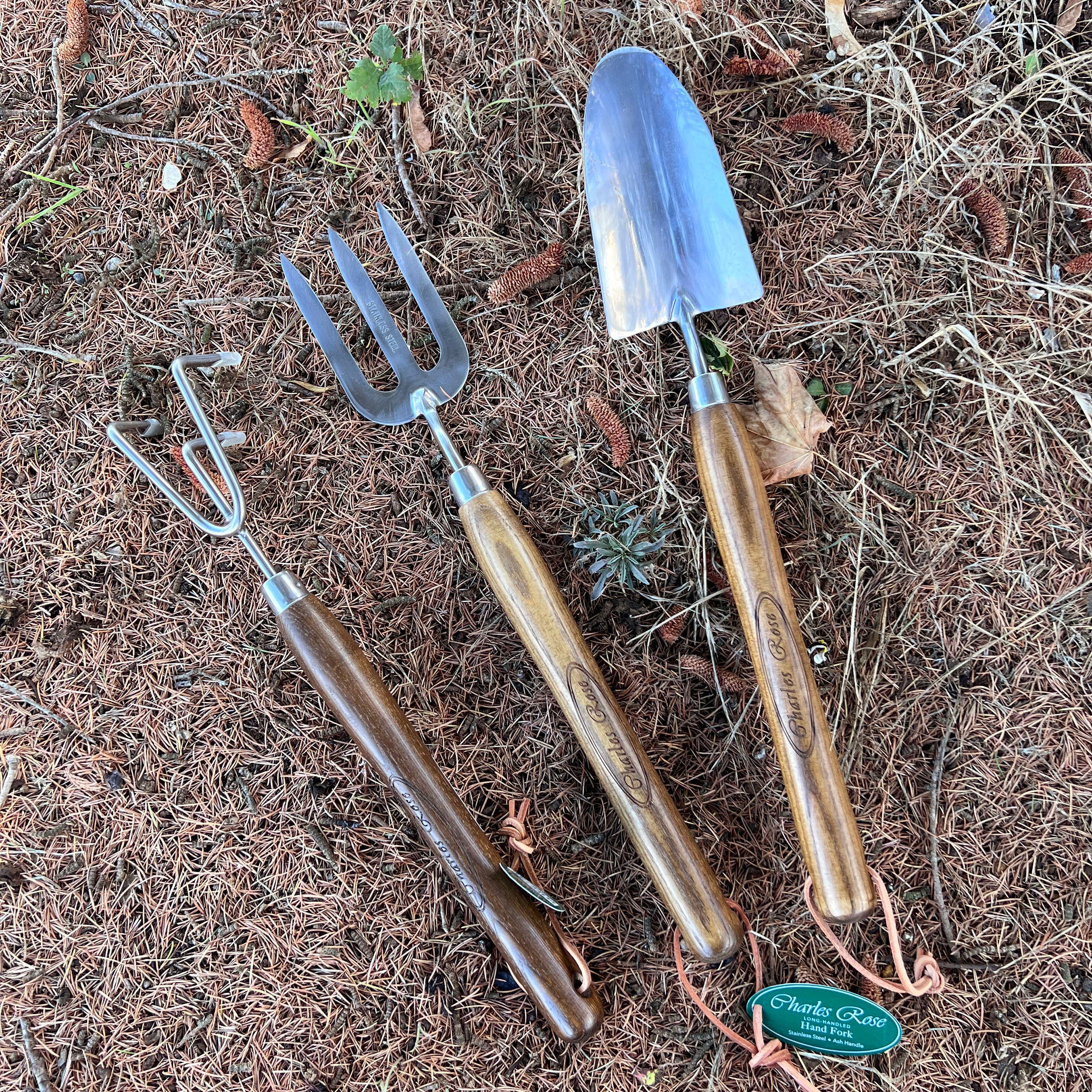 Charles Rose Stainless Steel Long Handled Hand Fork - Ash Handle