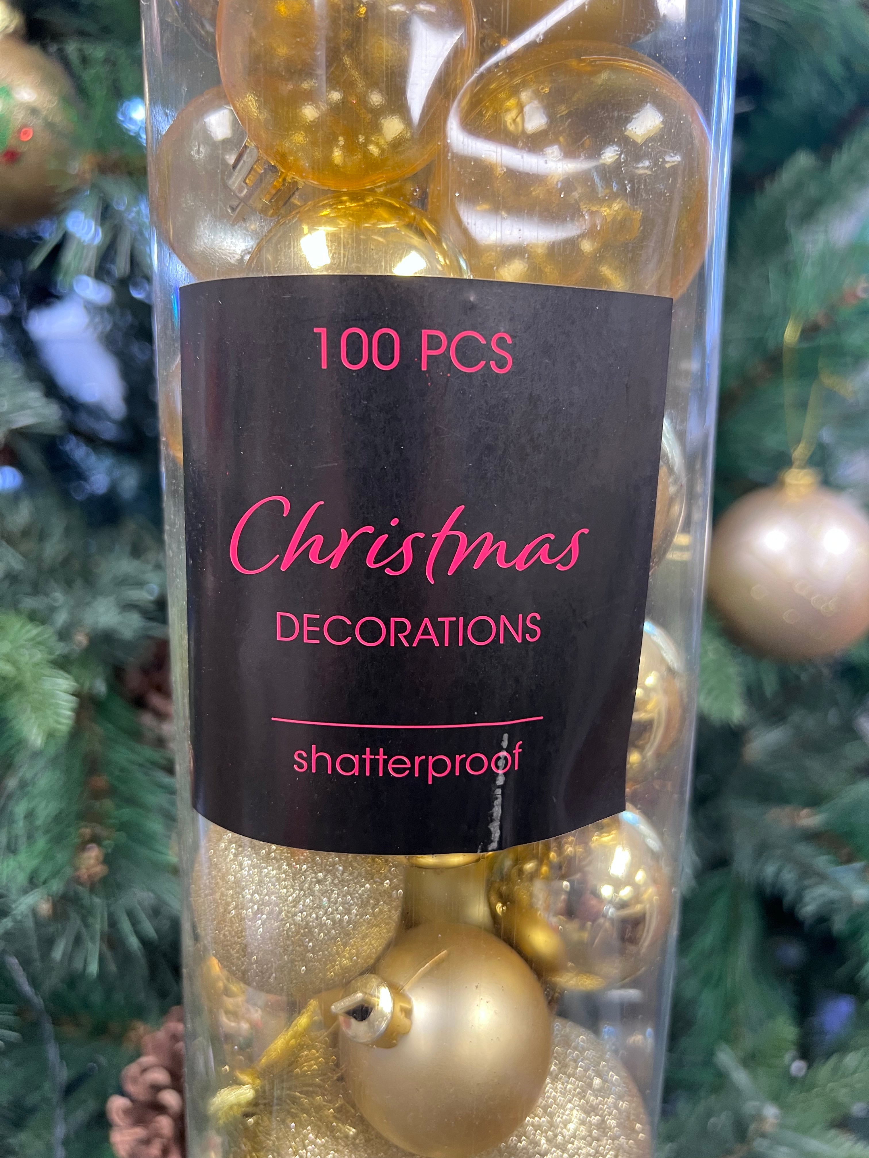 100 Shatterproof Christmas Bauble Decorations - 3 Colours Available