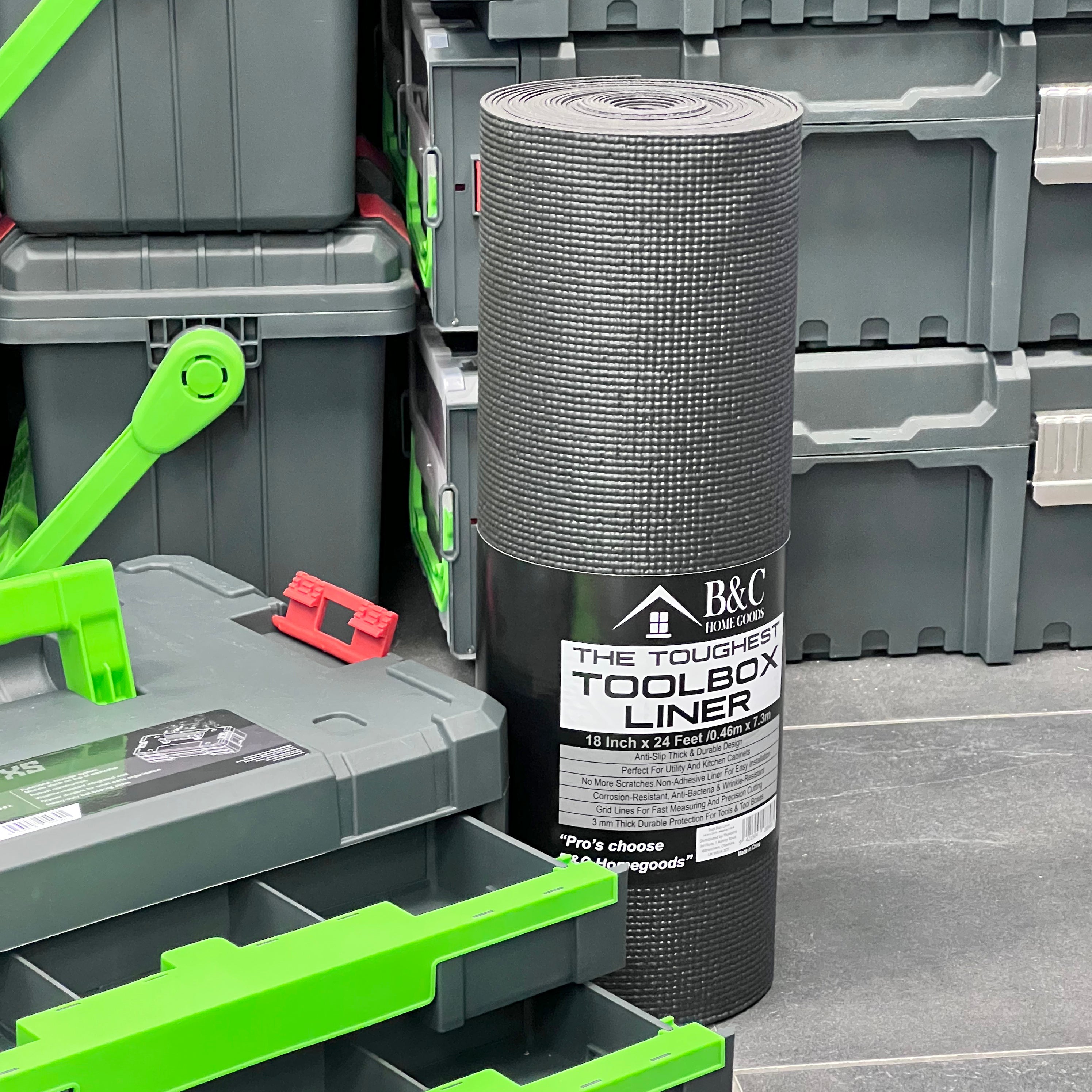 B&C Home Goods Toolbox Liner 18" x 24'  - Black Roll