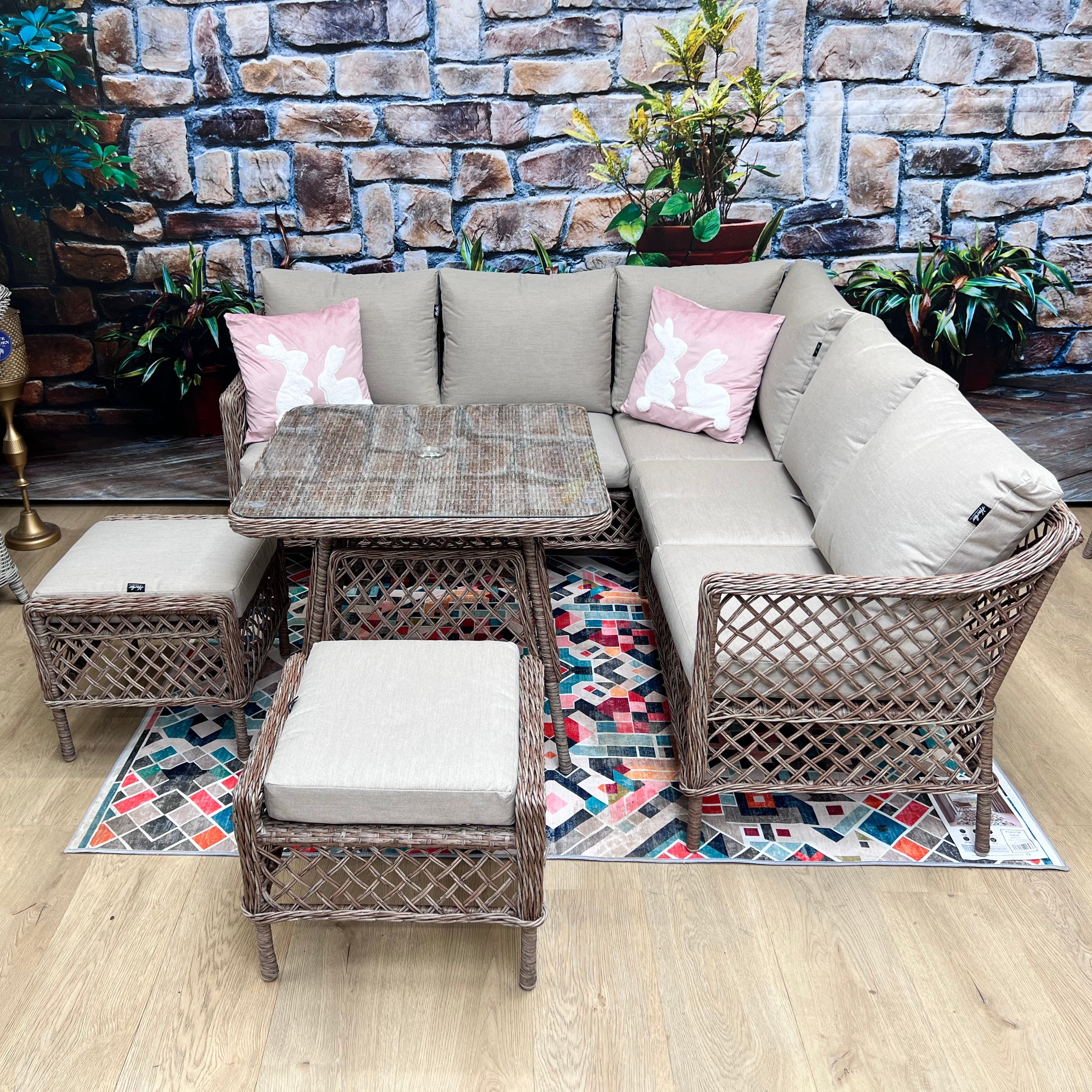 Rose Compact Corner Set with 2 Stools & Dining Table