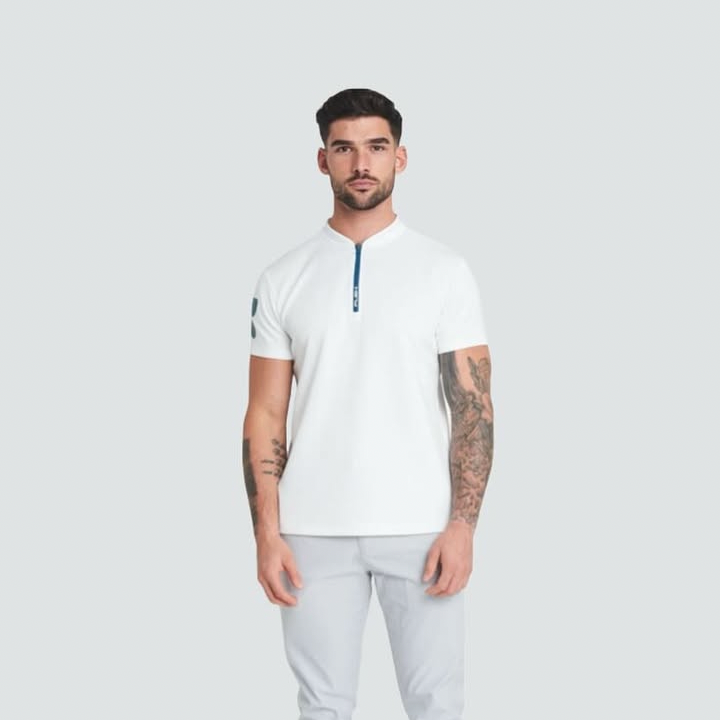 Men's Short Sleeve Low-Collar Zip Up Sport Shirt FP1