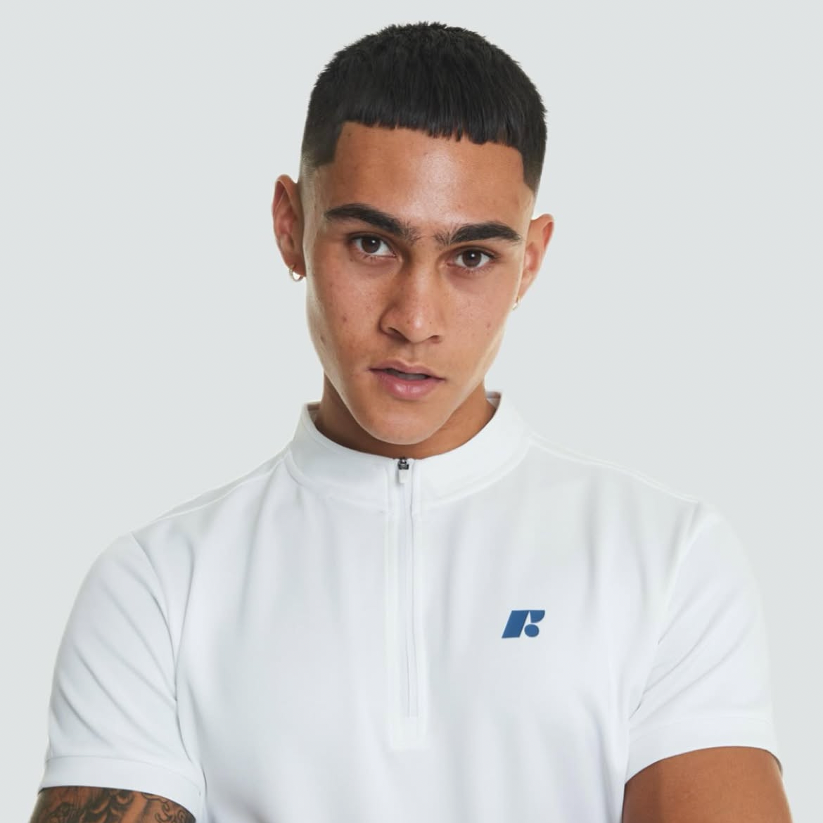 Men's Short Sleeve Mid-Collar Zip Up Sport Shirt FP3