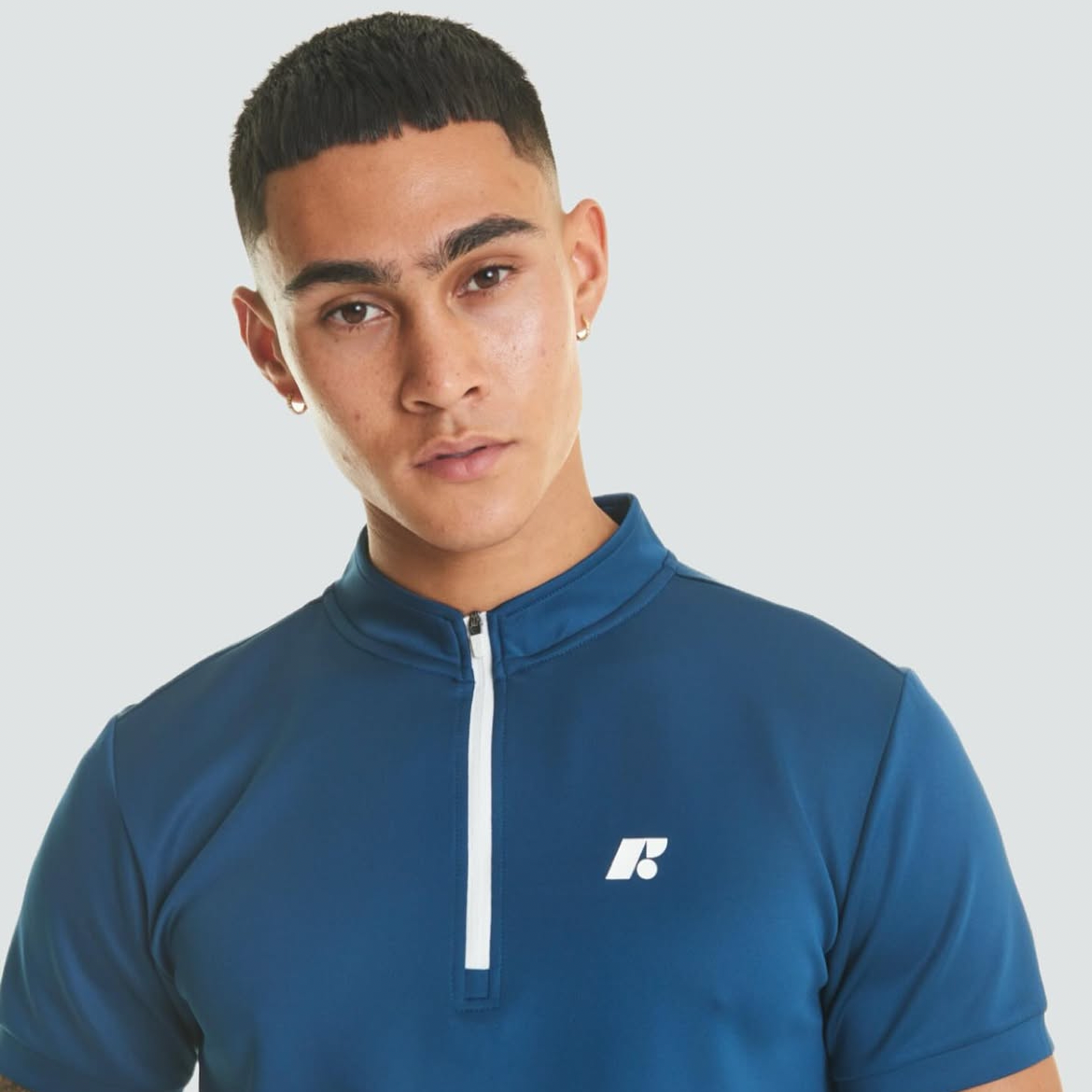 Men's Short Sleeve Mid-Collar Zip Up Sport Shirt FP3