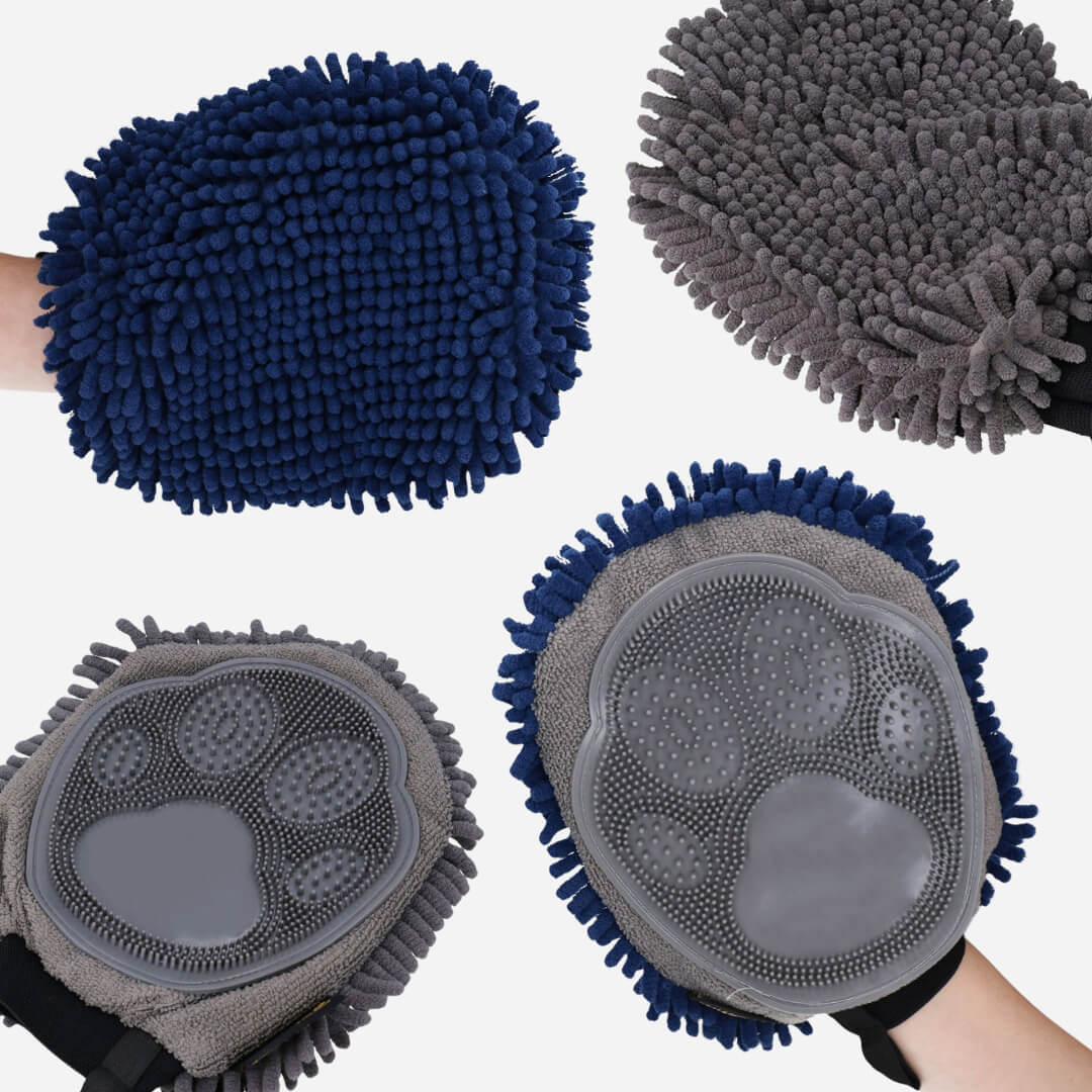 Pet Living 2 In 1 Grooming & Drying Mitt - Navy Blue