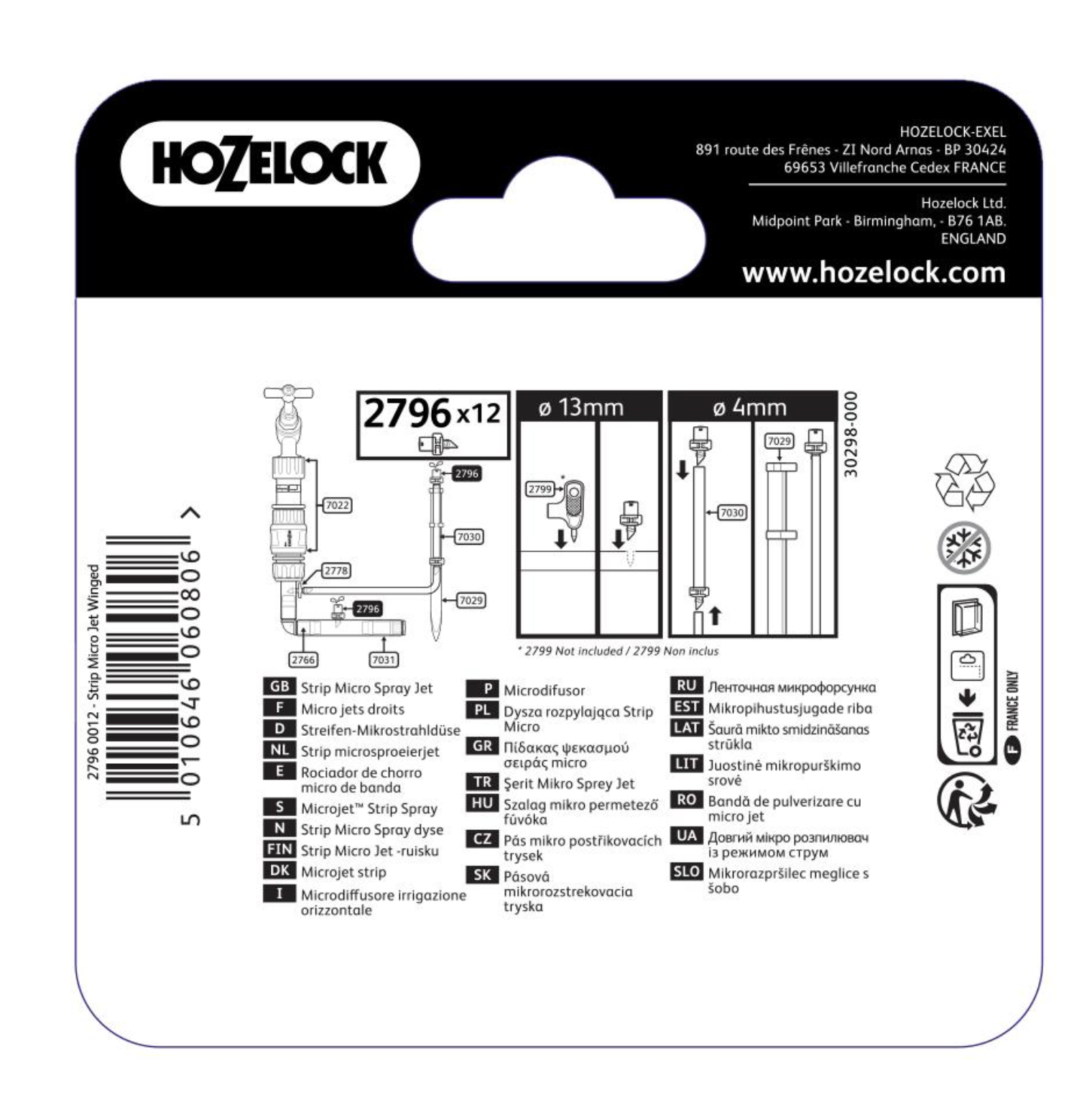 Hozelock 2796 Strip Micro Jet 4mm & 13mm - Pack of 6