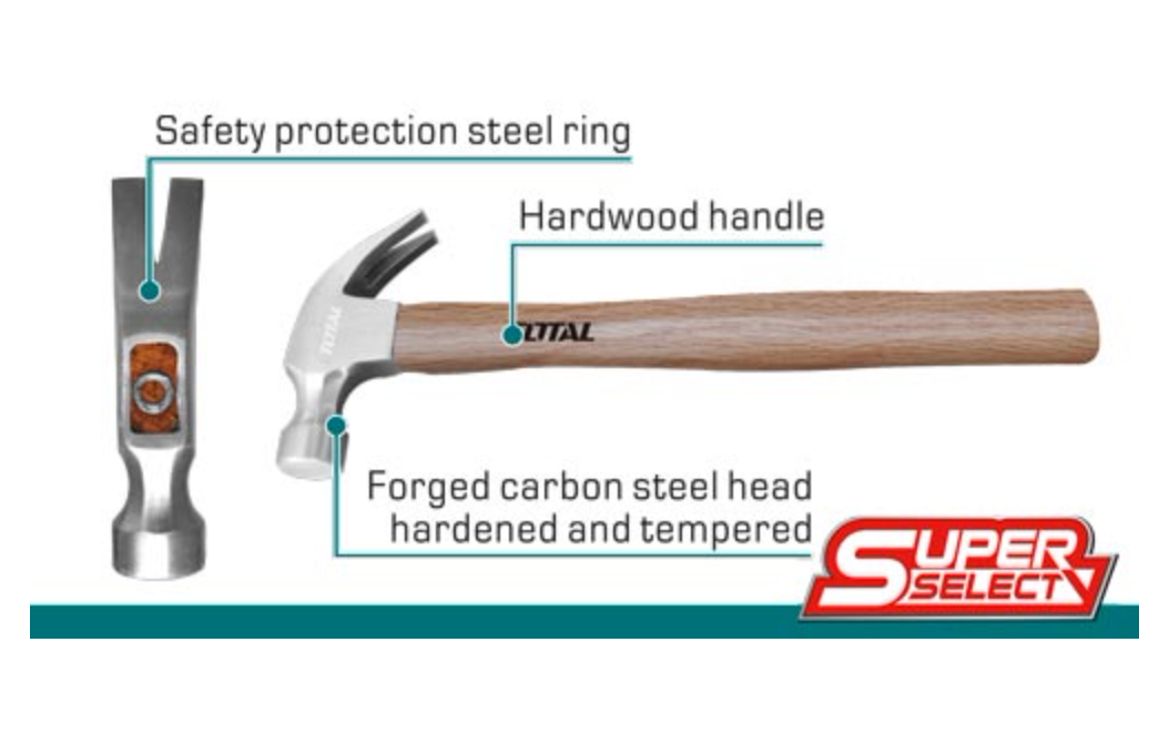 Total Hardwood Claw Hammer 16oz