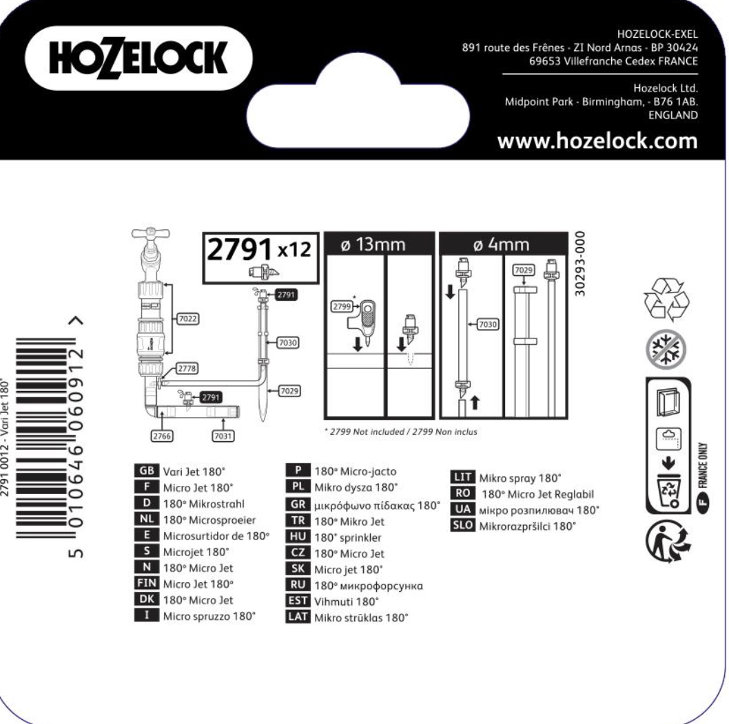 Hozelock 2791 Micro Jet 4mm & 13mm - Pack of 6