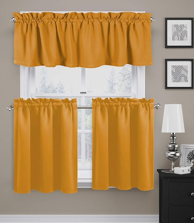 'Native Fab' 3 Pieces Window Curtain Tiers and Valance Set –  Half Window Curtains Short Curtains 2 Tiers & 1 Valance Curtain