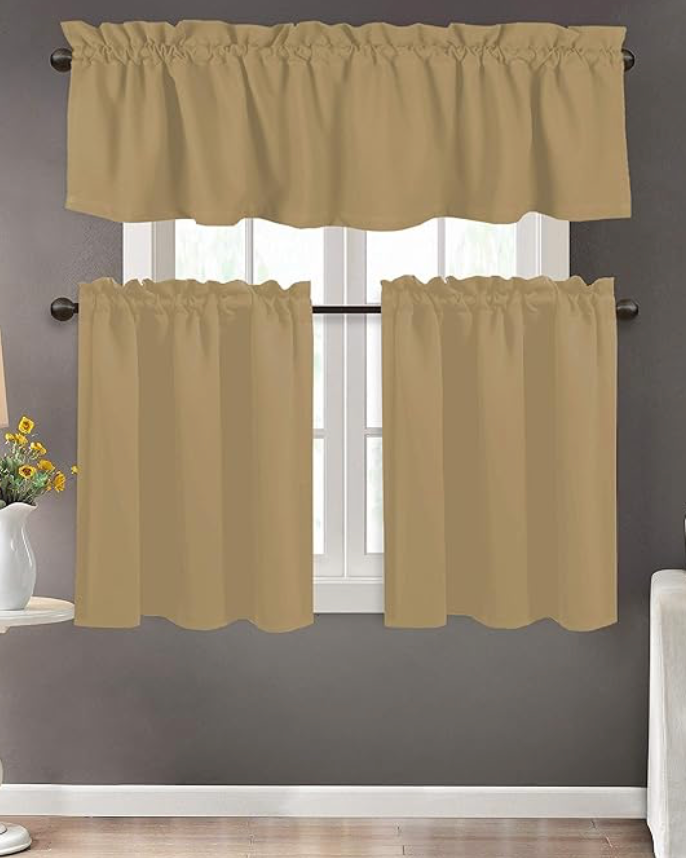 'Native Fab' 3 Pieces Window Curtain Tiers and Valance Set –  Half Window Curtains Short Curtains 2 Tiers & 1 Valance Curtain