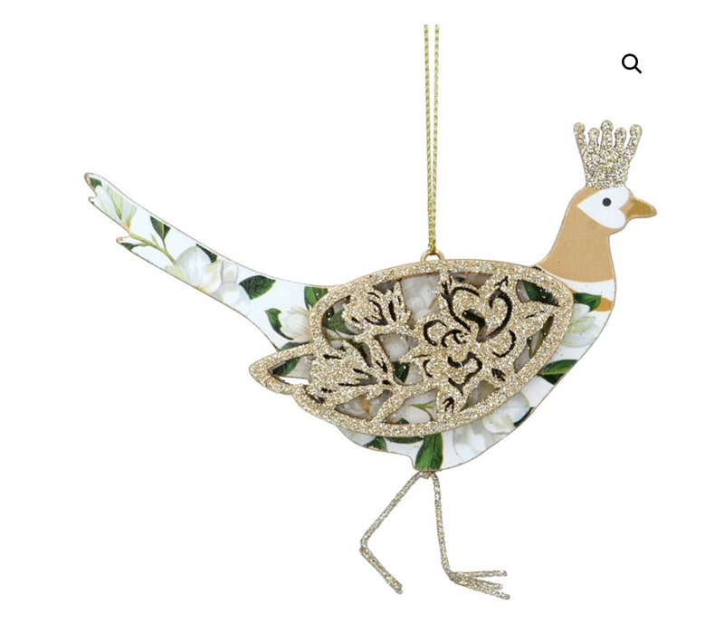 Gisela Graham Pheasant Wooden Hanging Christmas Decoration