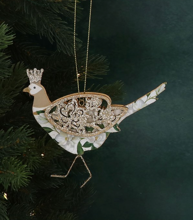 Gisela Graham Pheasant Wooden Hanging Christmas Decoration