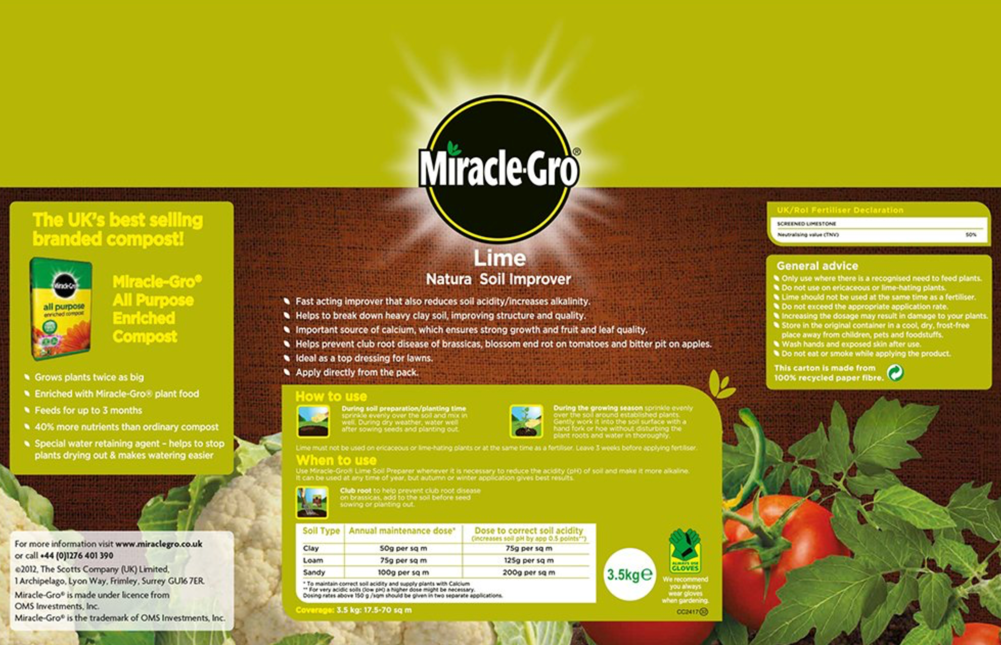 Miracle-Gro   Lime Natural Soil Improver 3.5kg