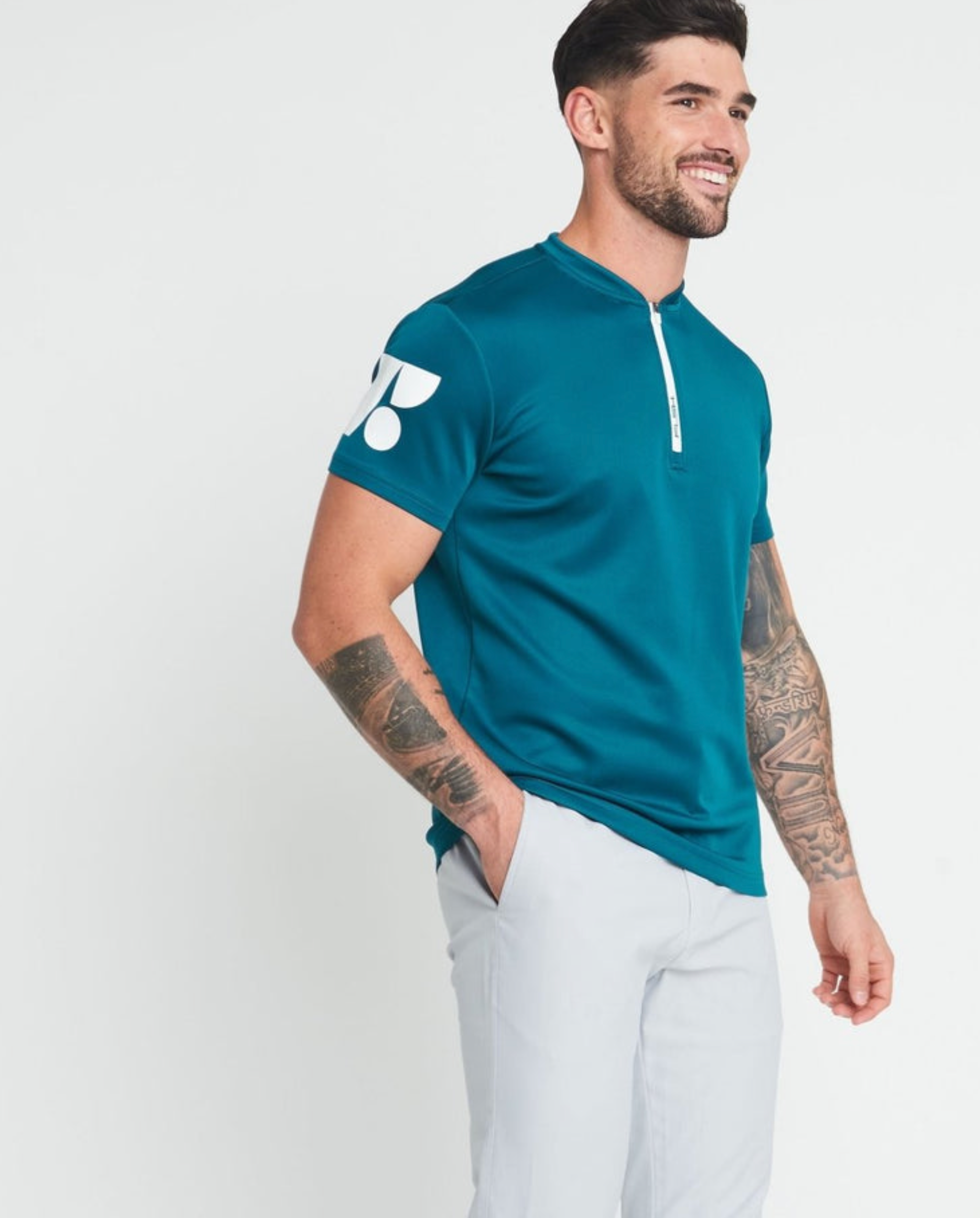 Men's Short Sleeve Low-Collar Zip Up Sport Shirt FP1