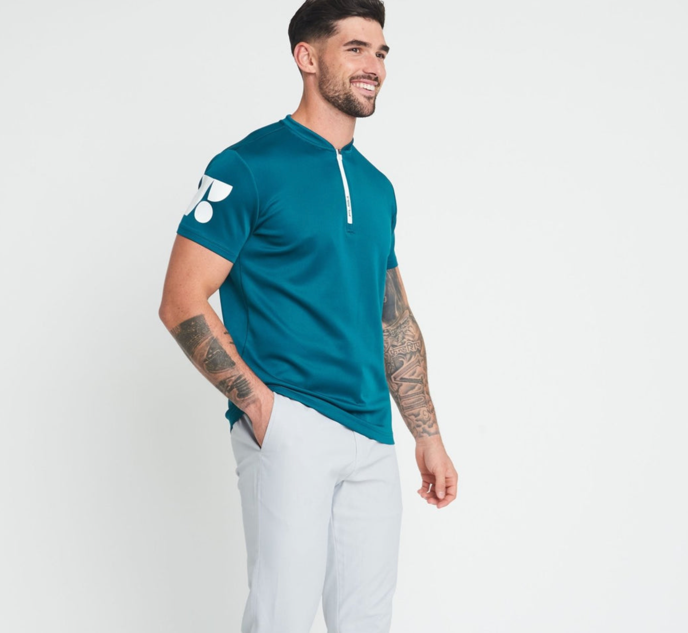 Men's Short Sleeve Low-Collar Zip Up Sport Shirt FP1