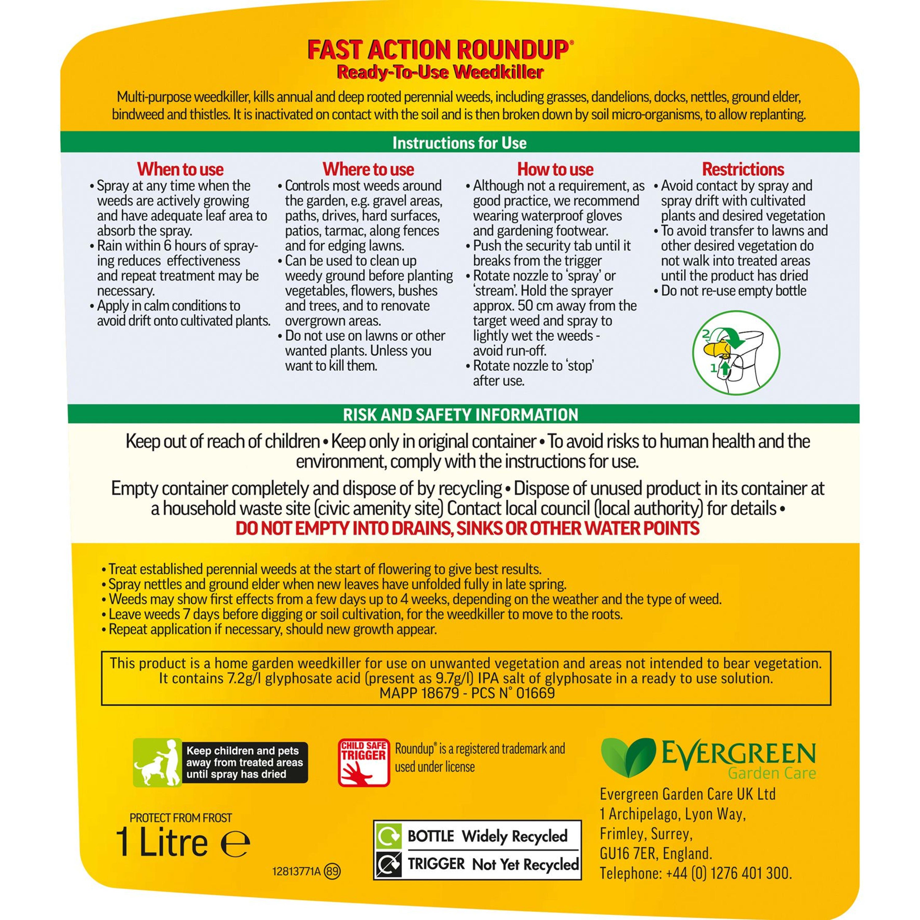 Roundup Total Weedkiller 1L Ready To Use (+ 20% Extra)